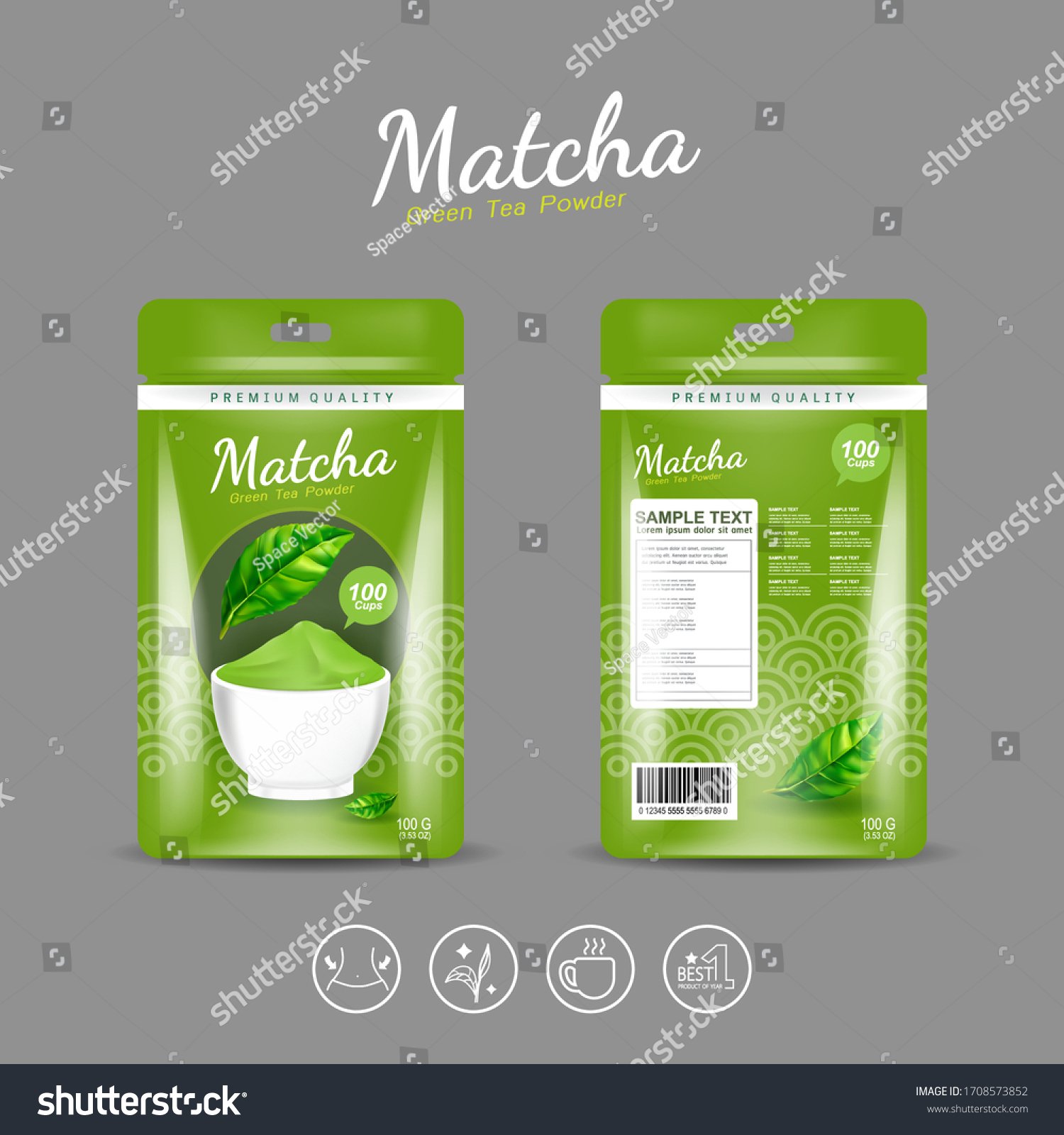 Matcha Green Tea Powder Packaging Label Stock Vector (Royalty Free ...