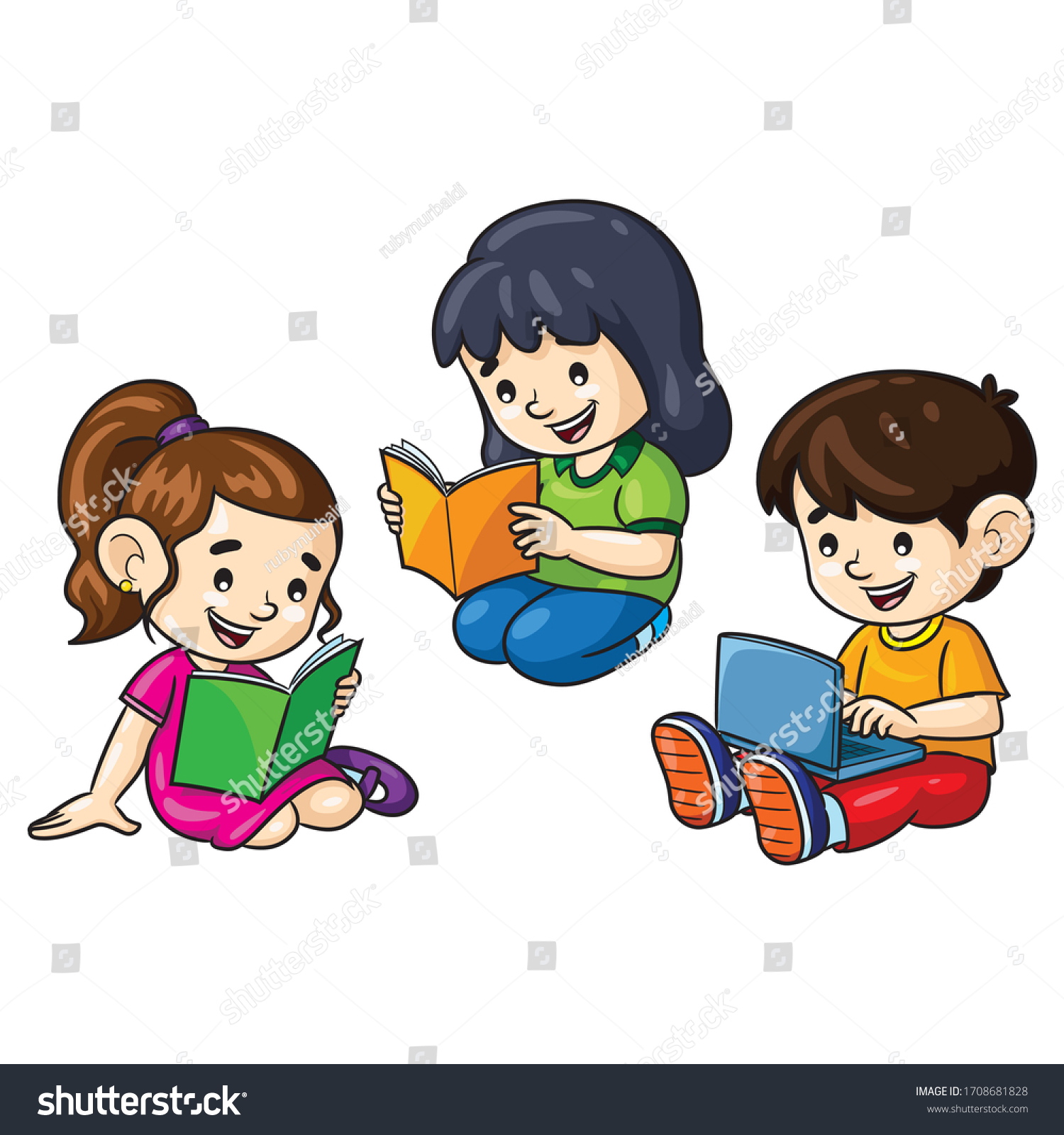 Illustration Cartoon Cute Childrens Reading Boos Stock Vector (royalty 