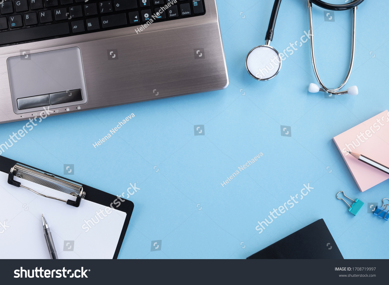 Doctor Workplace Medical Stethoscope Laptop Blank Stock Photo ...