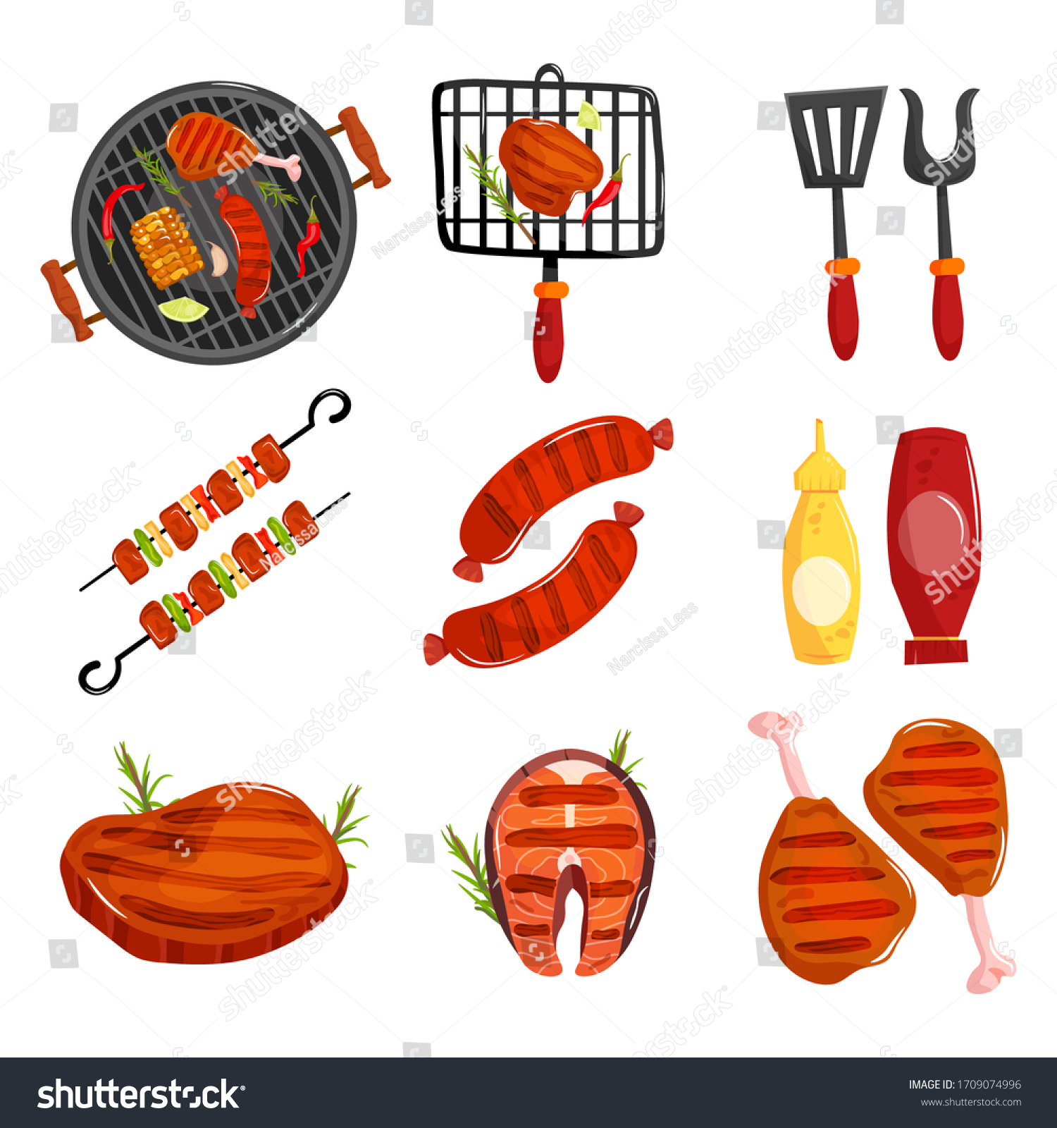 Barbecue Elements Set Cartoon Vector Illustration Stock Vector (Royalty ...