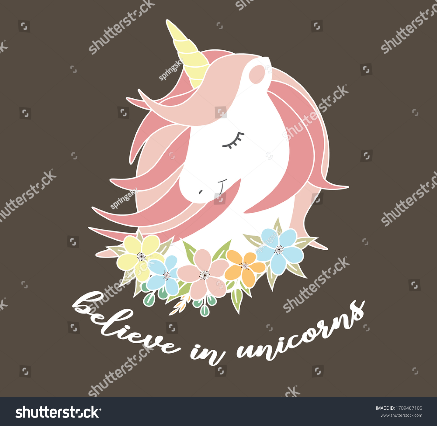 Cute Unicorn Believe Unicorns Slogan Vector Stock Vector (Royalty Free