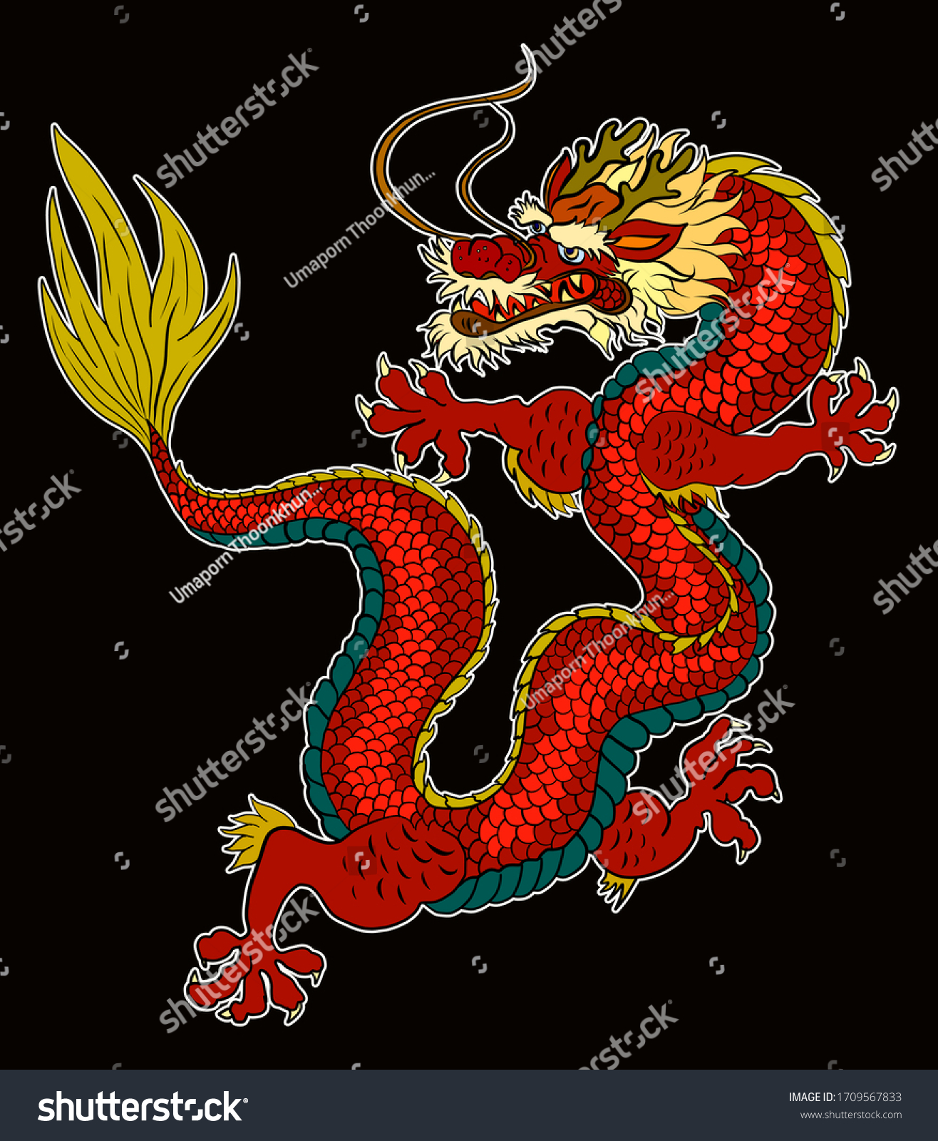 Traditional Chinese Dragon Tattoo Stickers Designjapanese Stock Vector ...