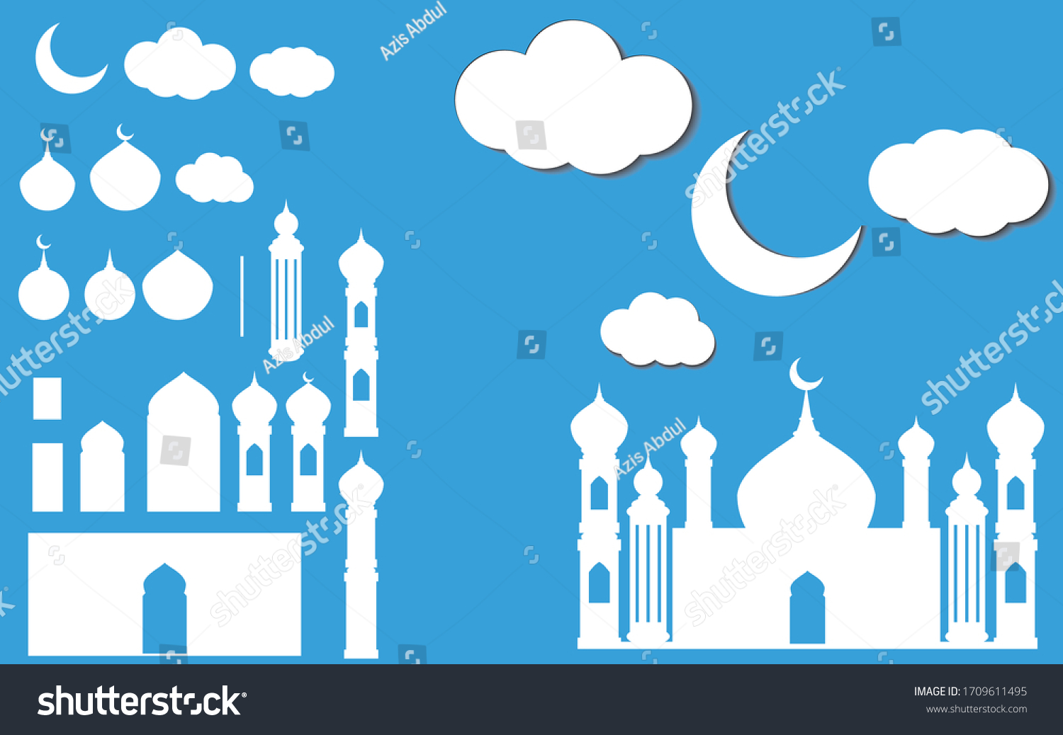 Mosque Vector Components On Blue Background Stock Vector (Royalty Free ...