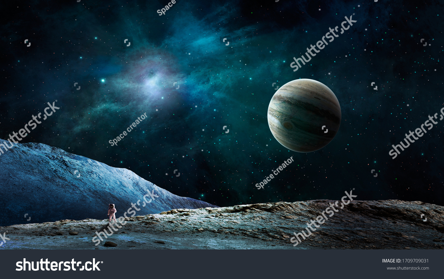 Space Background Astronaut Walk On Land Stock Illustration 1709709031 ...