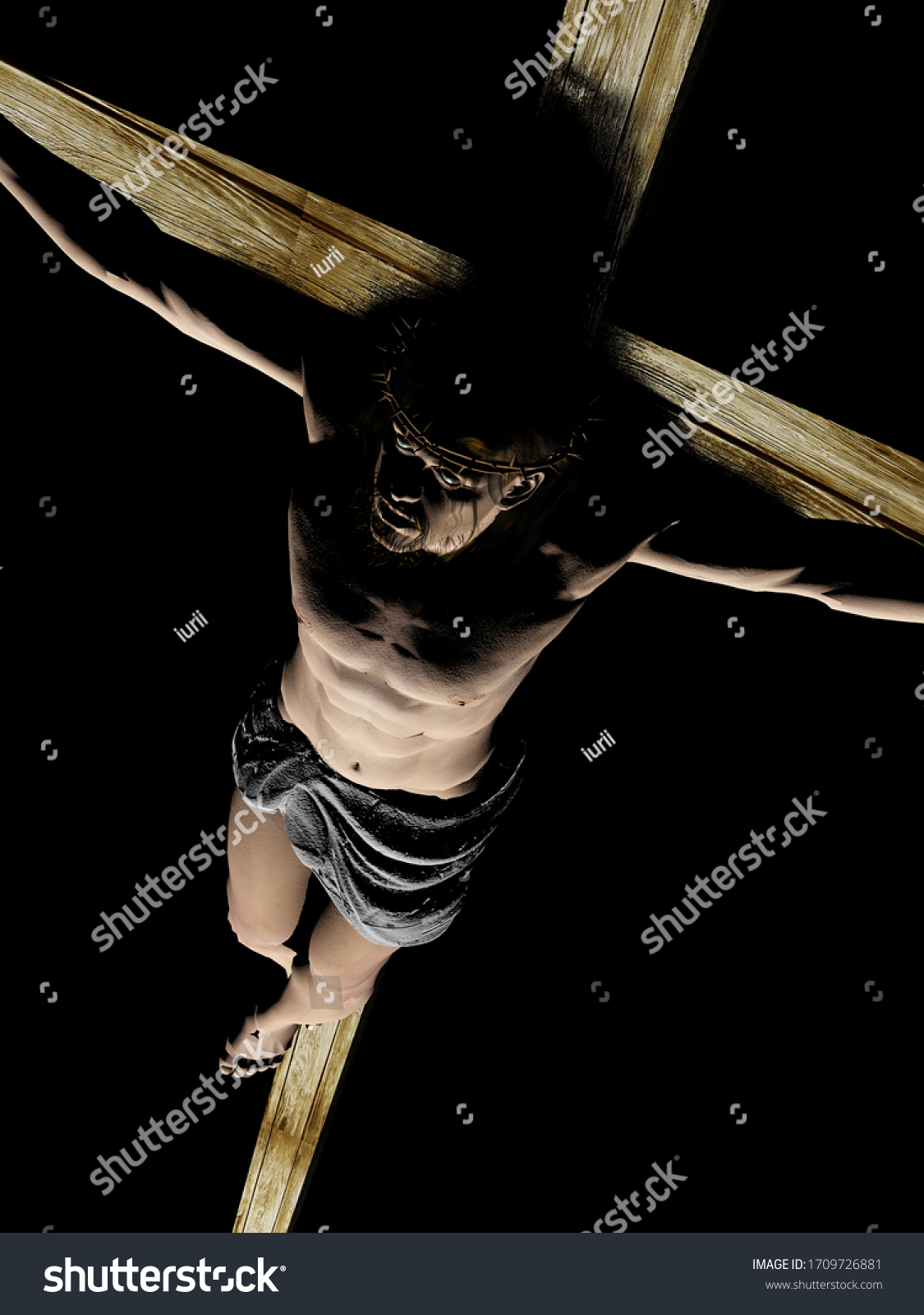 Crucifix On Black Background3d Render Stock Illustration 1709726881