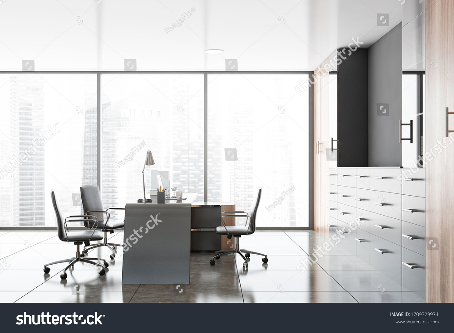 Interior Panoramic Ceo Office Gray Wooden Stock Illustration 1709729974 ...