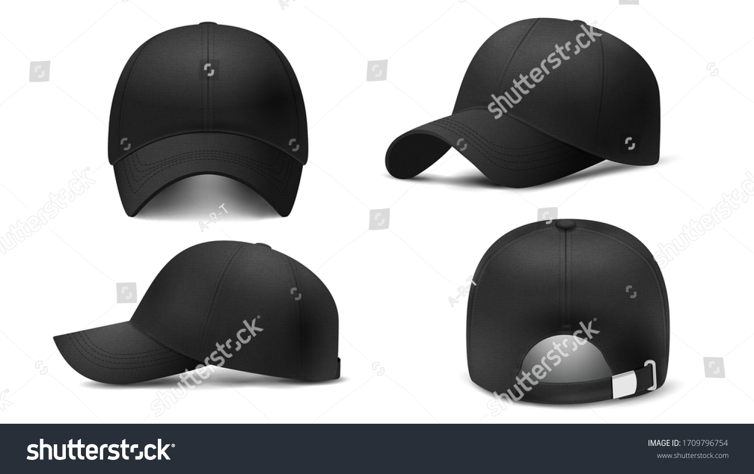 Black Cap Mockup Realistic 3d Hat Stock Vector (Royalty Free ...