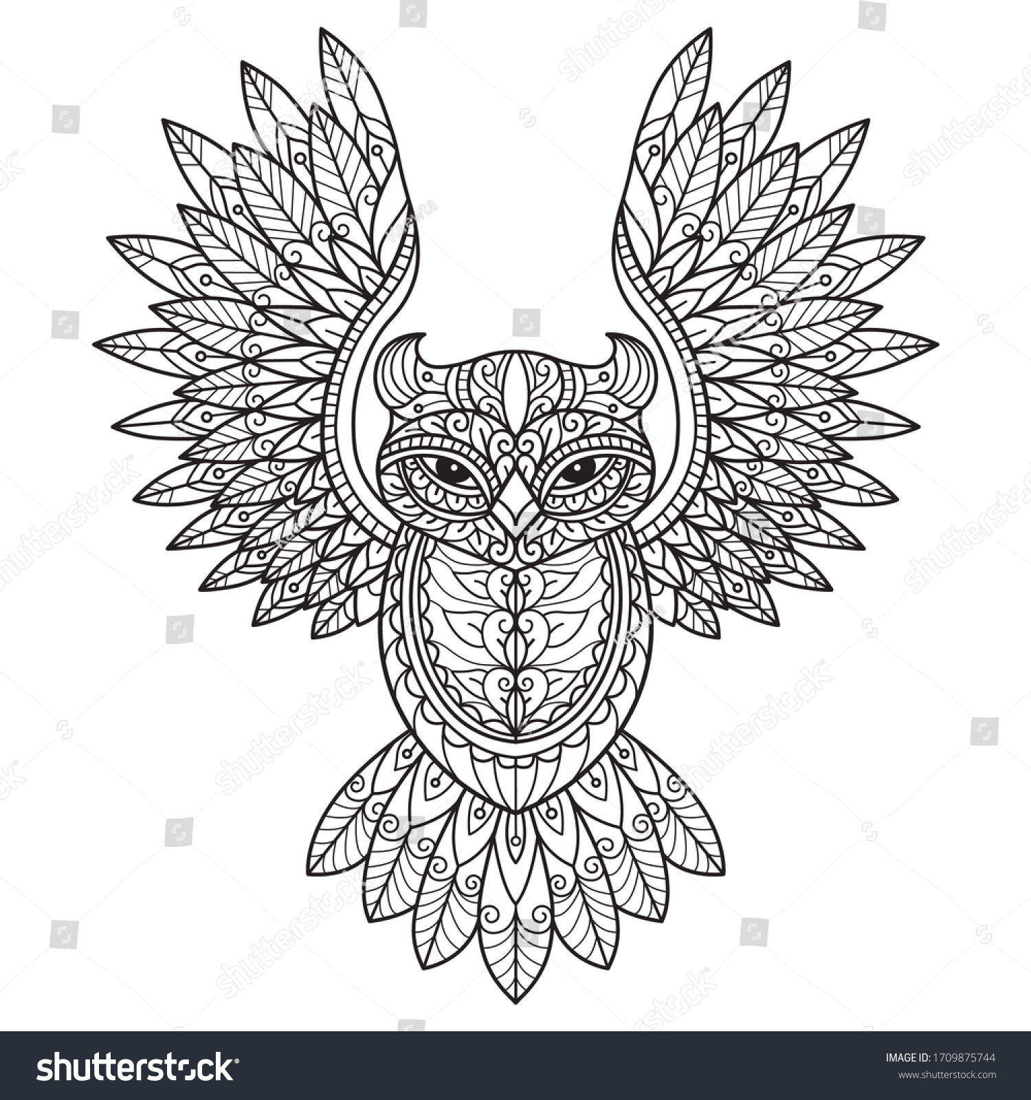 Flying Owl Zentangle Stylized Cartoon Isolated Stock Vector (Royalty ...