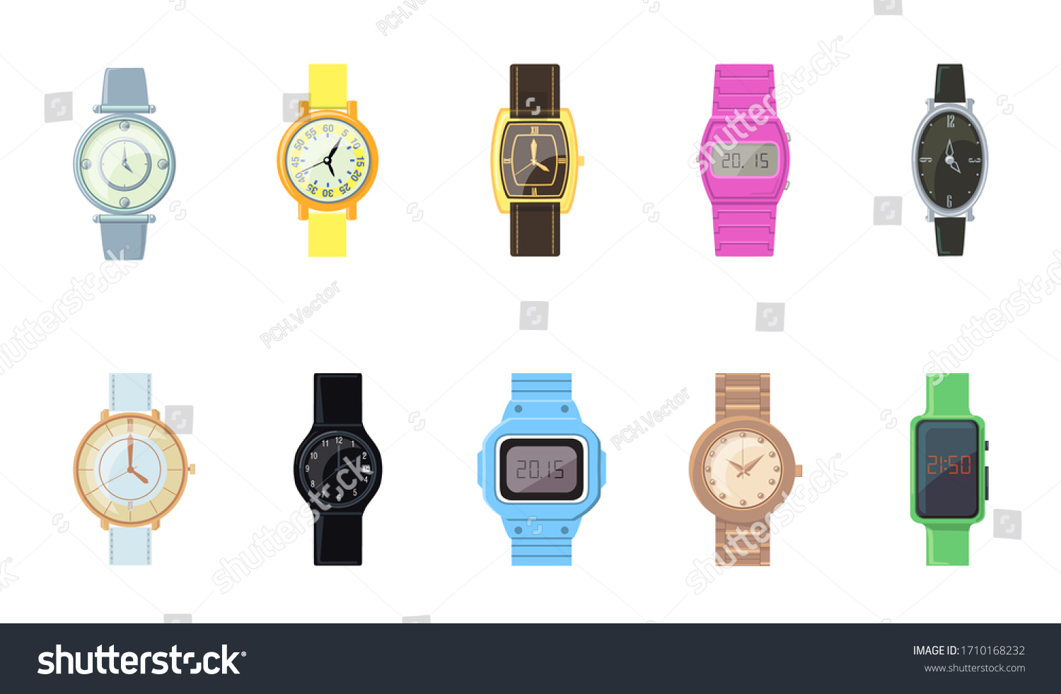 Cartoon Wristwatch Flat Icon Kit Digital Stock Vector (Royalty Free ...