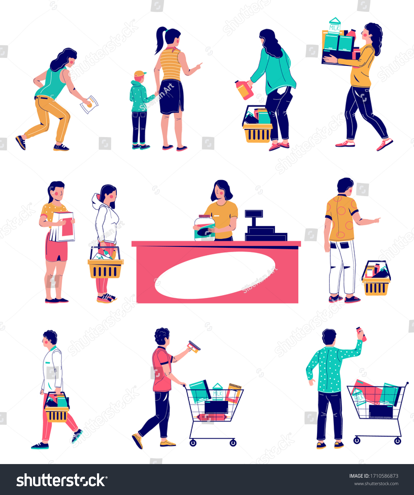 Supermarket Customers Vector Flat Isolated Illustration Stock Vector ...