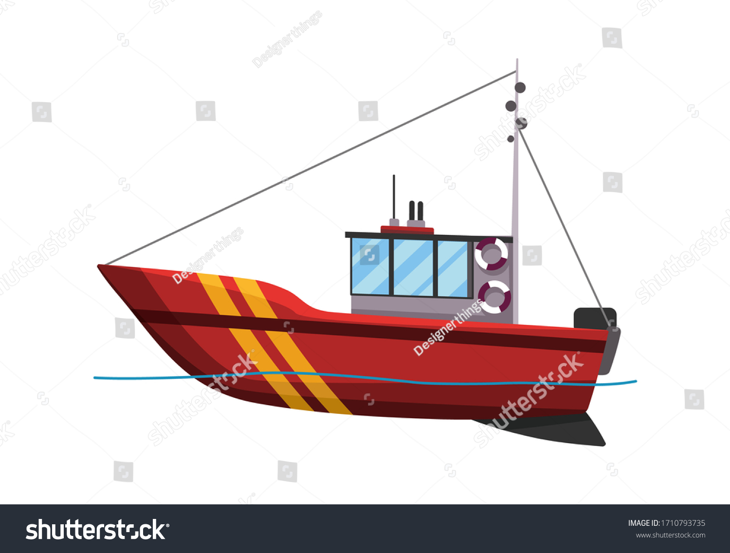 Fishing Boat Side View Isolated On Stock Vector (Royalty Free ...