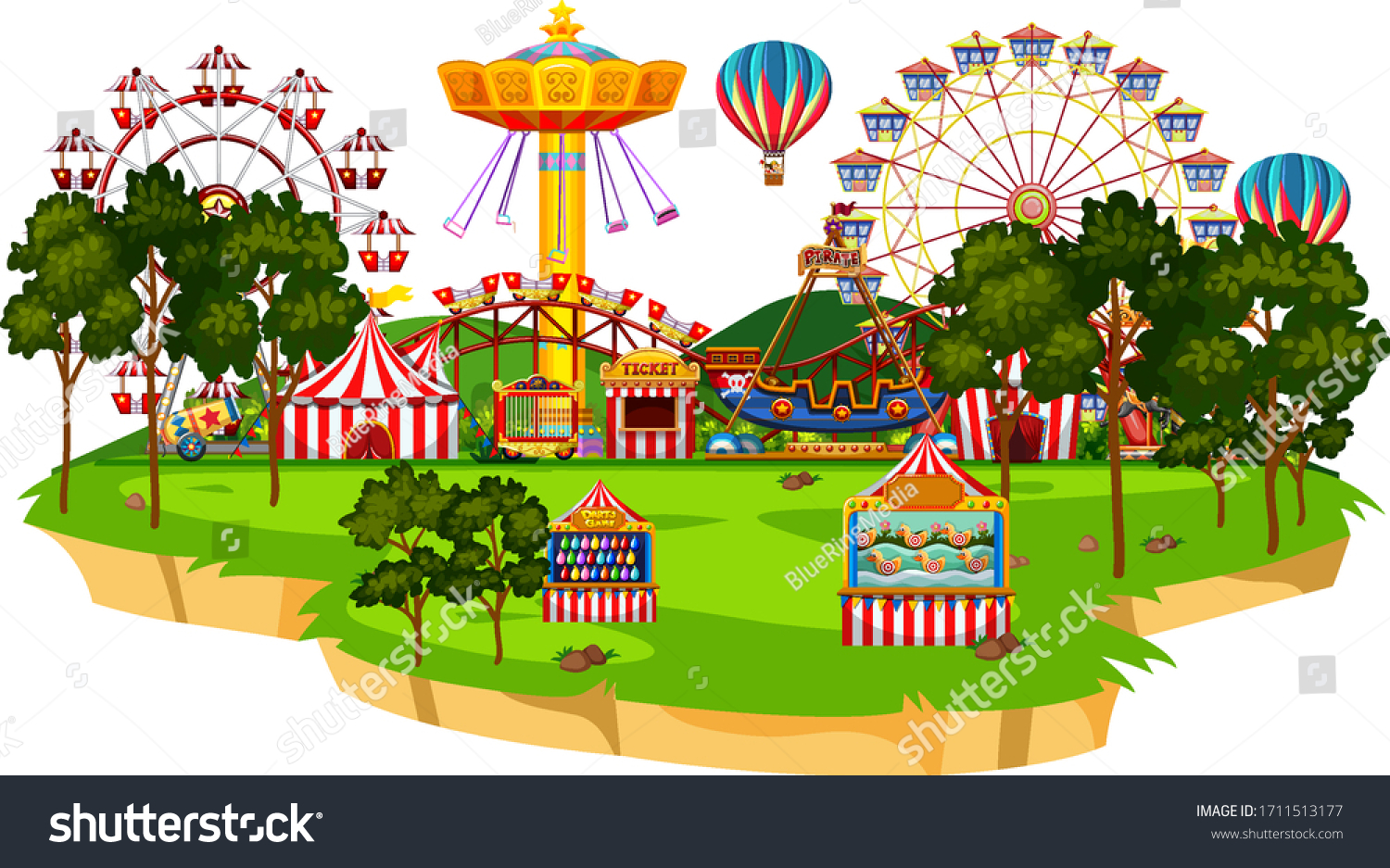 Scene Many Rides Circus Park Illustration Stock Vector (Royalty Free ...