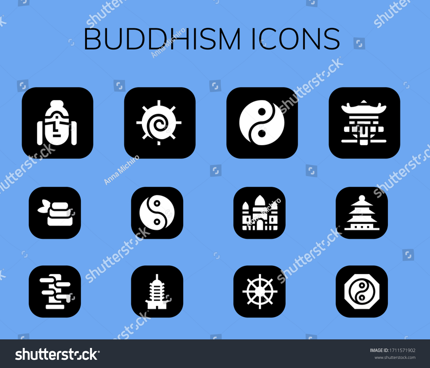 Buddhism Icon Set 12 Filled Buddhism Stock Vector (Royalty Free ...