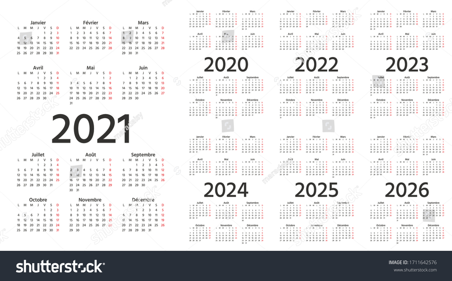 French Calendar 2021 2022 2023 2024 Stock Vector (Royalty Free ...