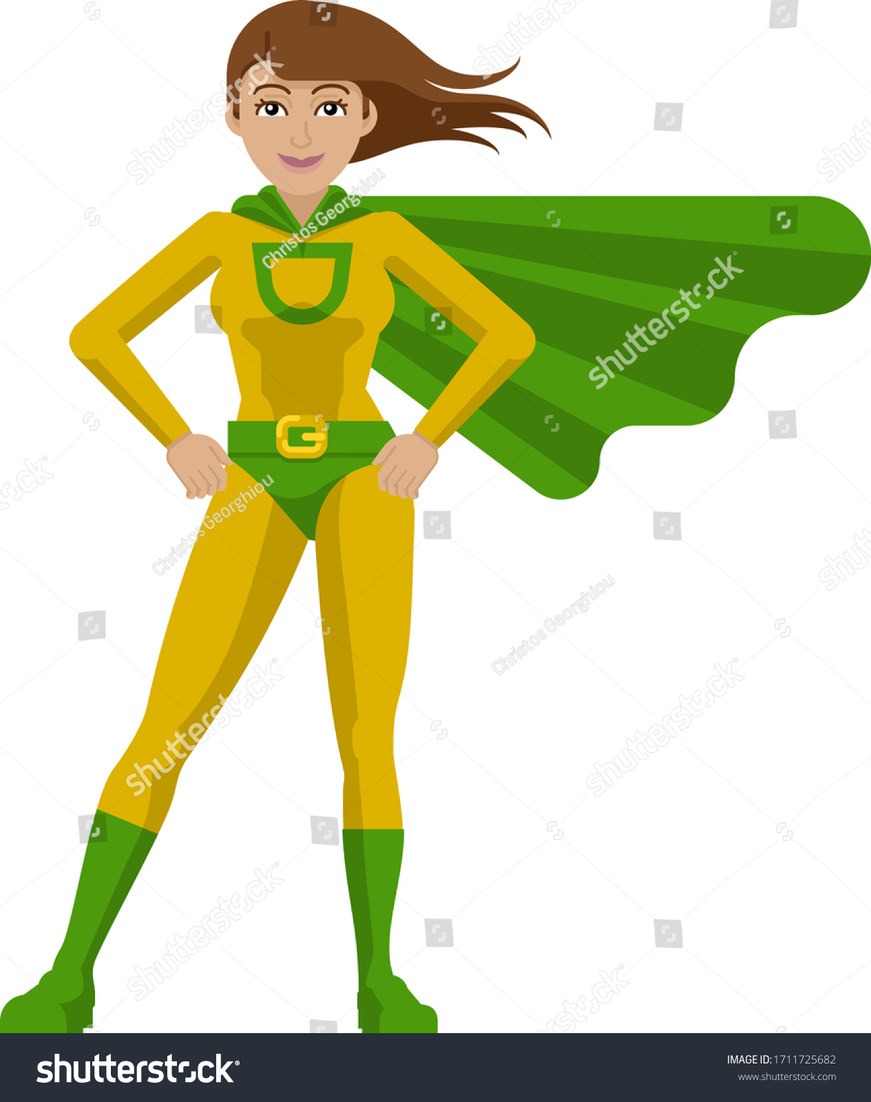 Superhero Cartoon Mascot Woman Her Green Stock Vector (Royalty Free ...