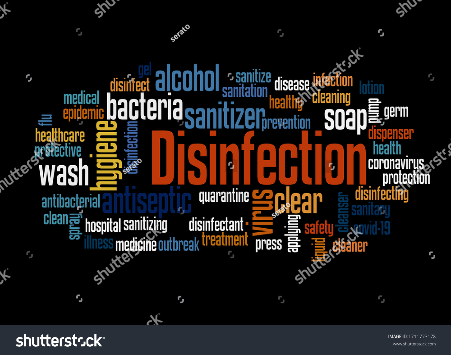 Disinfection Word Cloud Concept On Black Stock Illustration 1711773178 ...