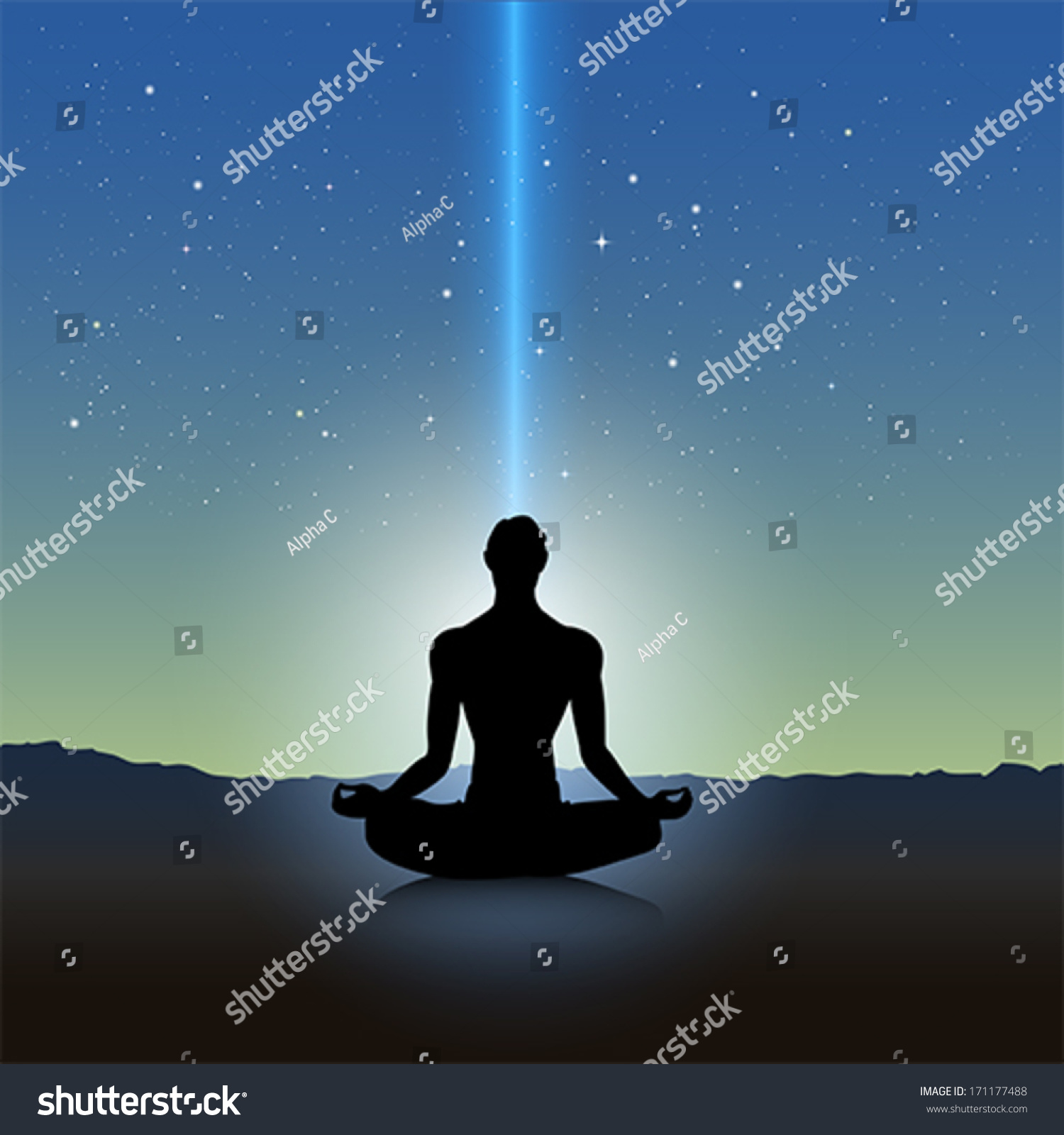 Male Silhouette Meditation Pose On Landscape Stock Vector (Royalty Free ...