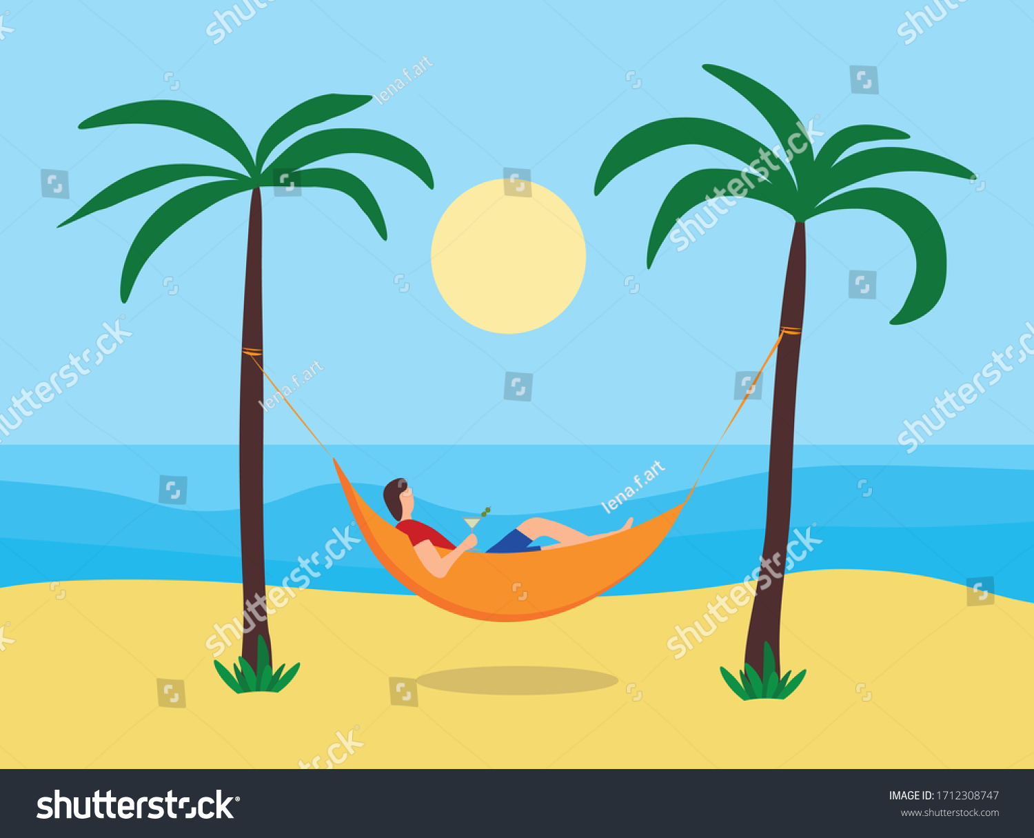 Man Resting Hammock On Beach Stock Vector (Royalty Free) 1712308747 ...