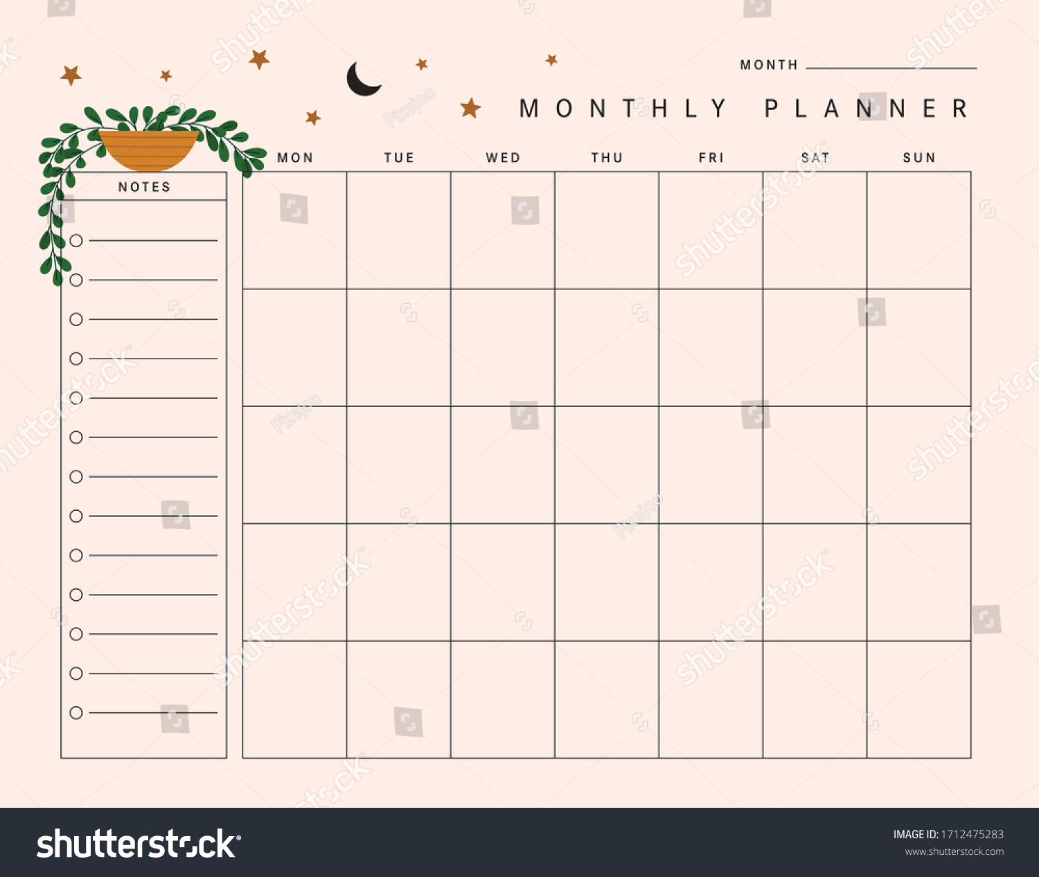 Plant Monthly Planner Template Vector Plants Stock Vector (Royalty Free