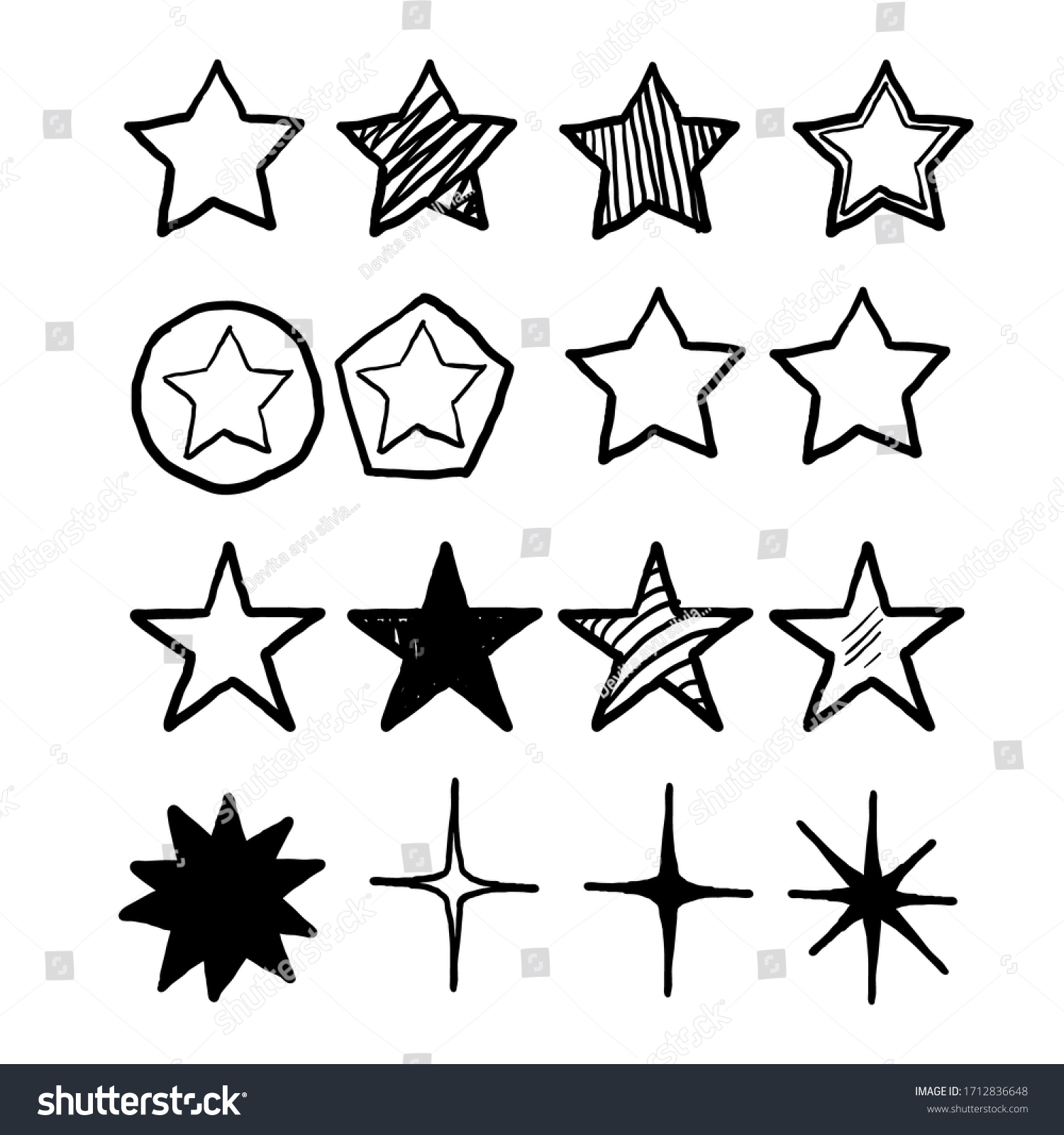 Hand Drawn Star Icons Sparkles Shining Stock Vector (Royalty Free ...