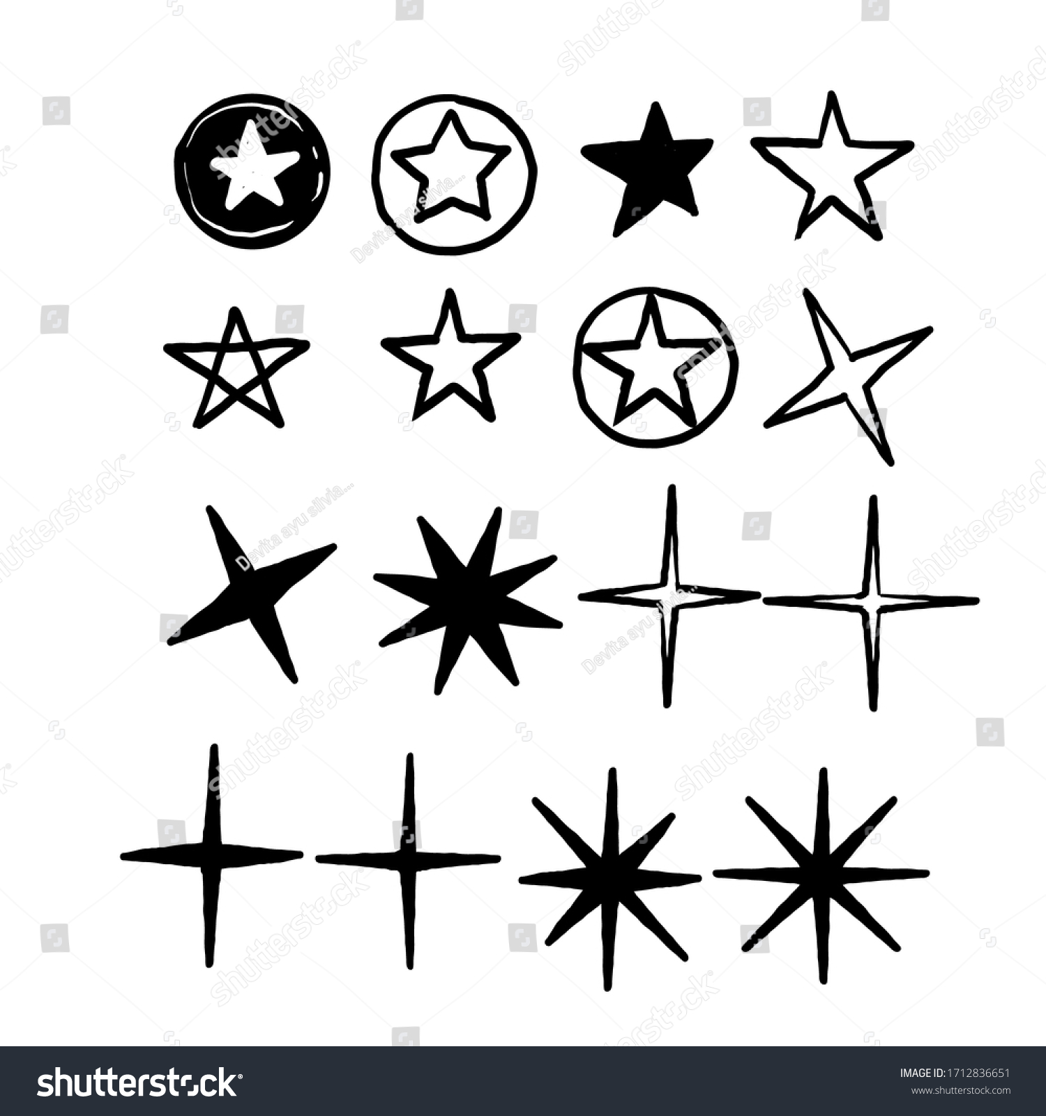 Hand Drawn Star Icons Sparkles Shining Stock Vector (Royalty Free ...