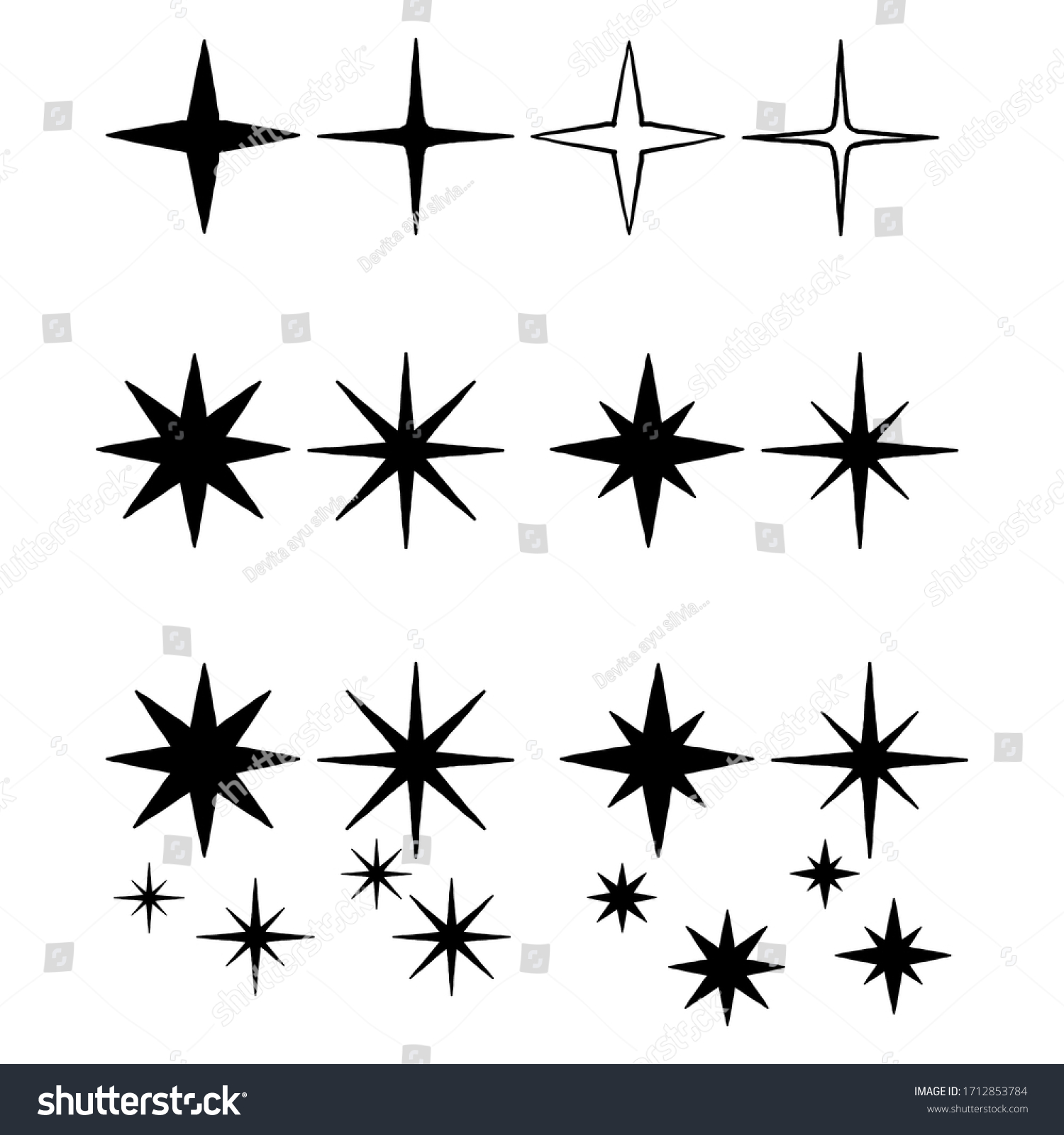 Hand Drawn Star Icons Twinkling Stars Stock Vector (Royalty Free ...