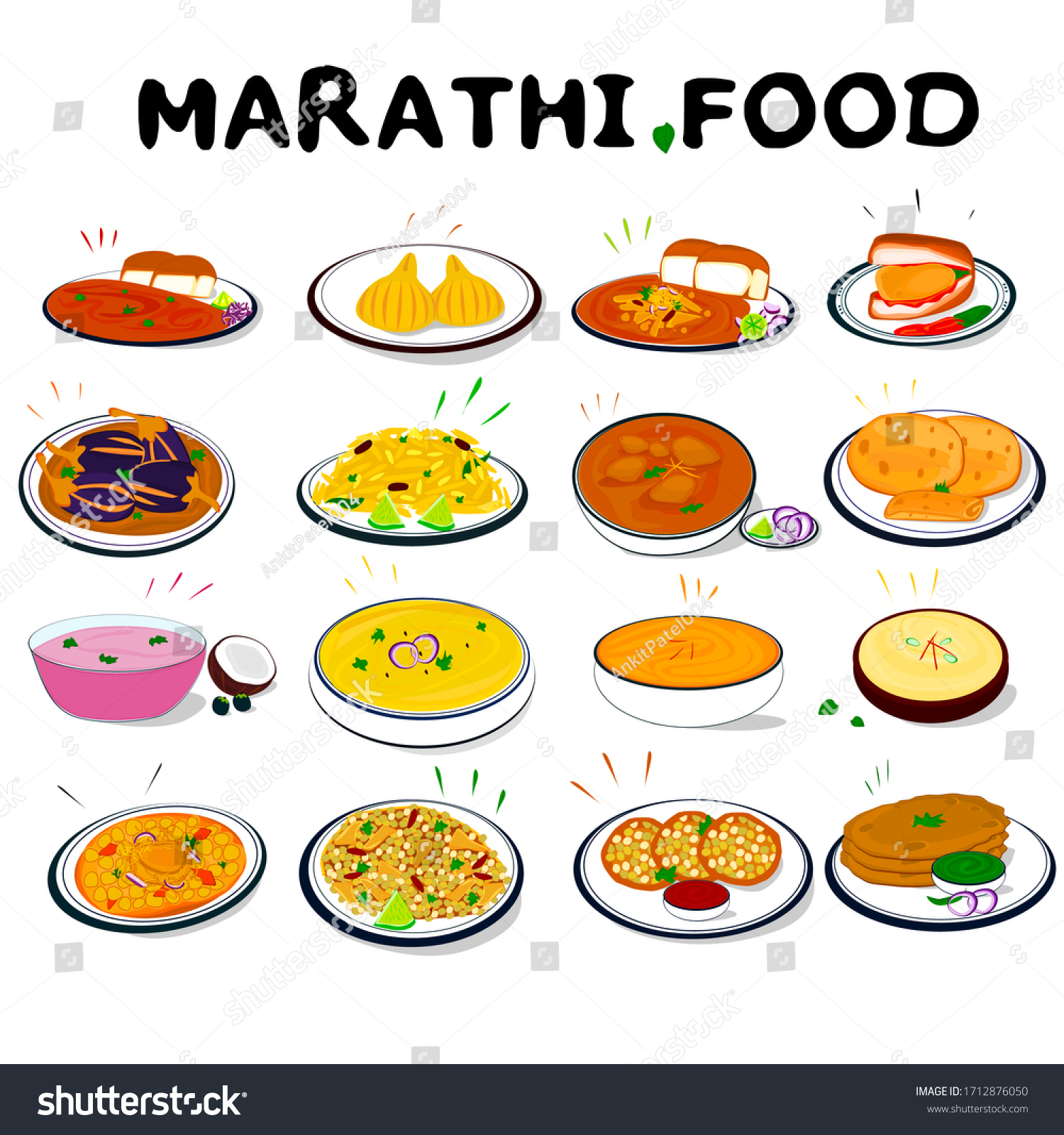 Marathi Food Meal Vector All List Stock Vector (Royalty Free