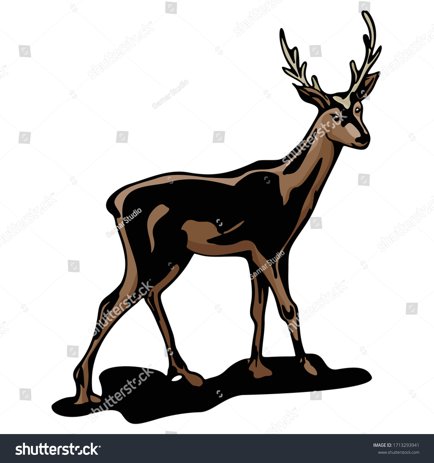 Deer Big Horn Cartoon Animal Vector Stock Vector (Royalty Free ...