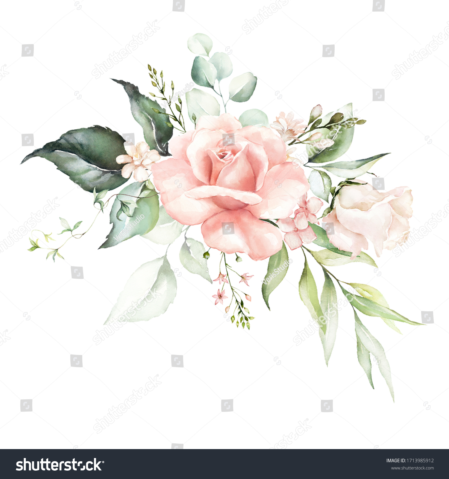 Watercolor Floral Bouquet Illustration Bright Pink Stock Illustration ...