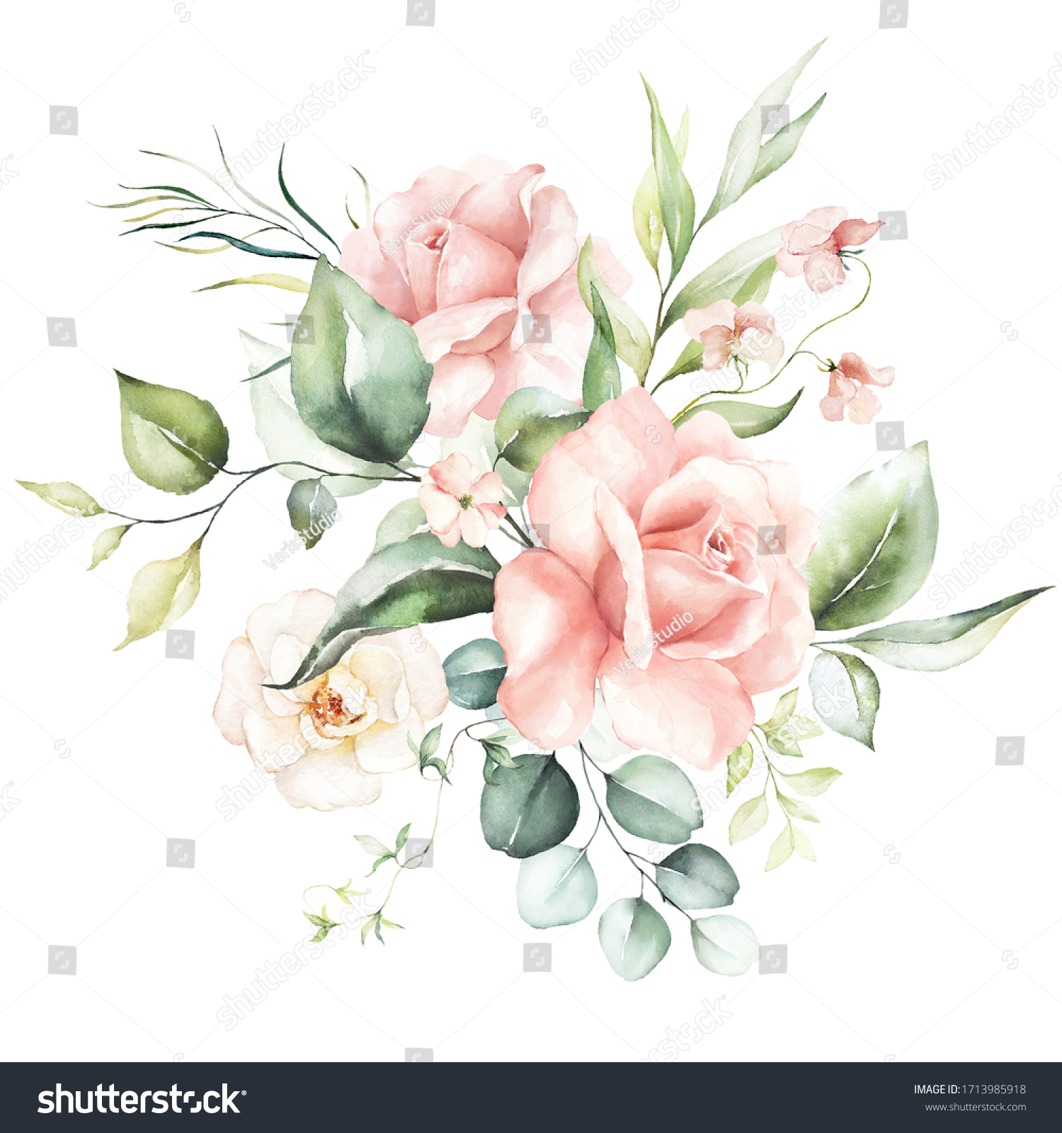 Watercolor Floral Bouquet Illustration Bright Pink Stock Illustration ...