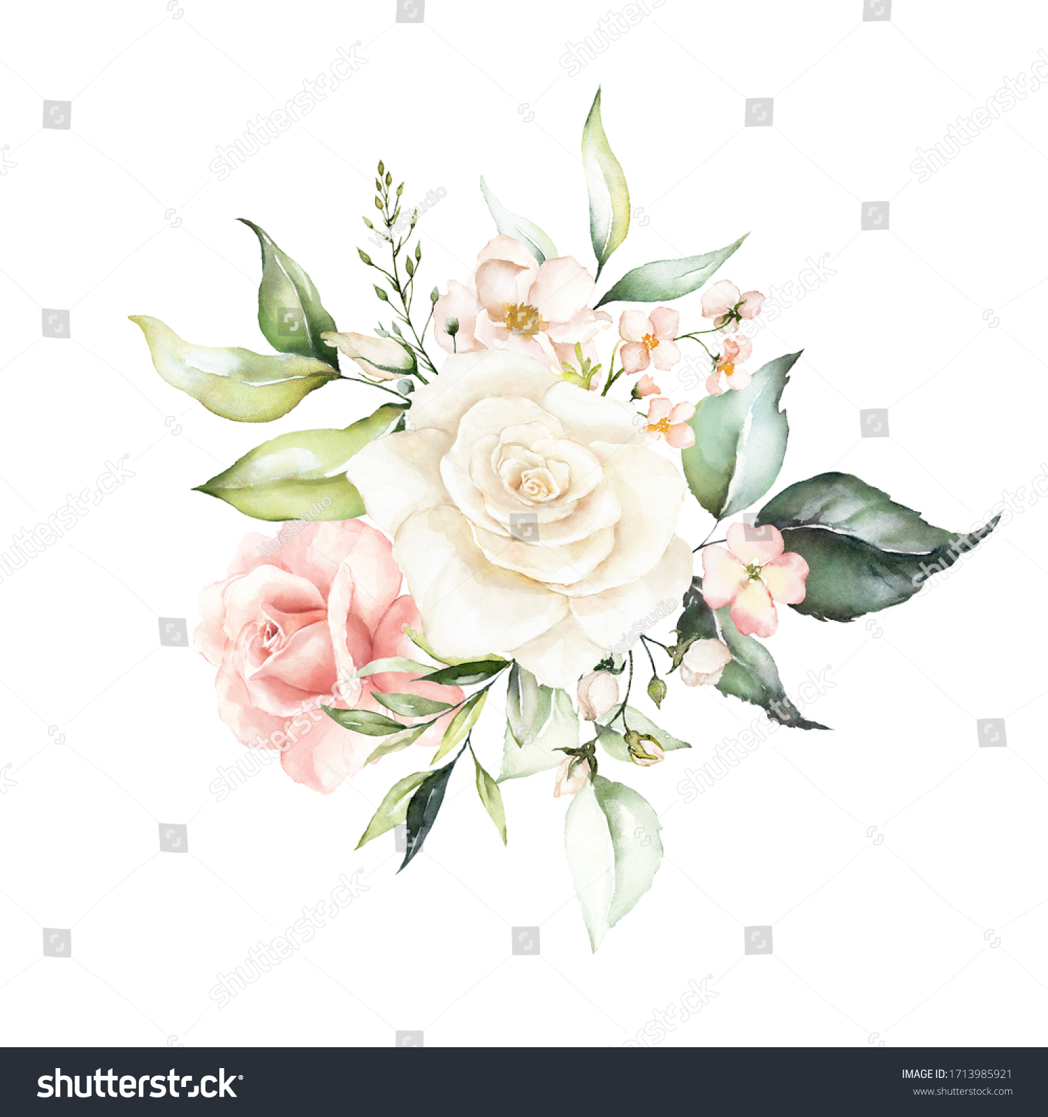 Watercolor Floral Bouquet Illustration Bright Pink Stock Illustration ...