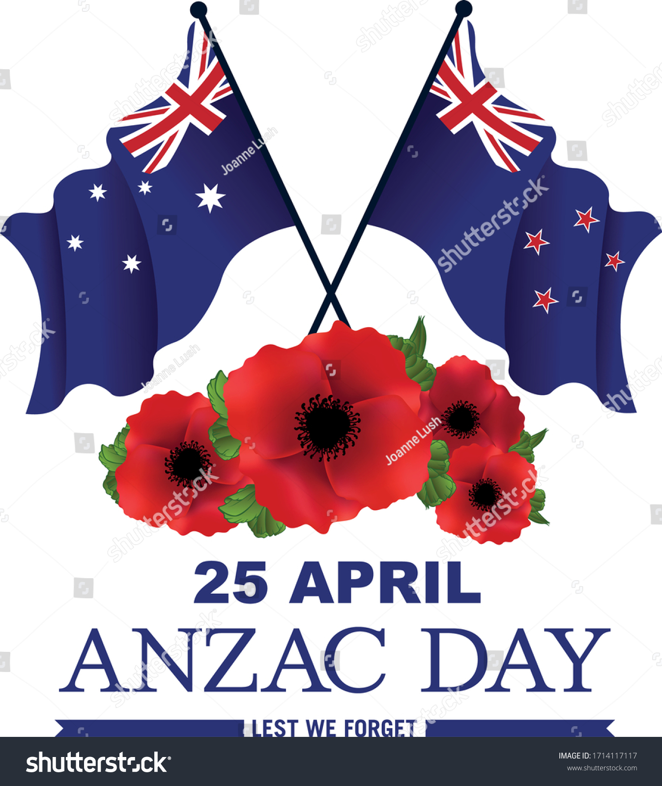 Anzac Day Nz Australia Poppies Stock Vector (Royalty Free) 1714117117 ...