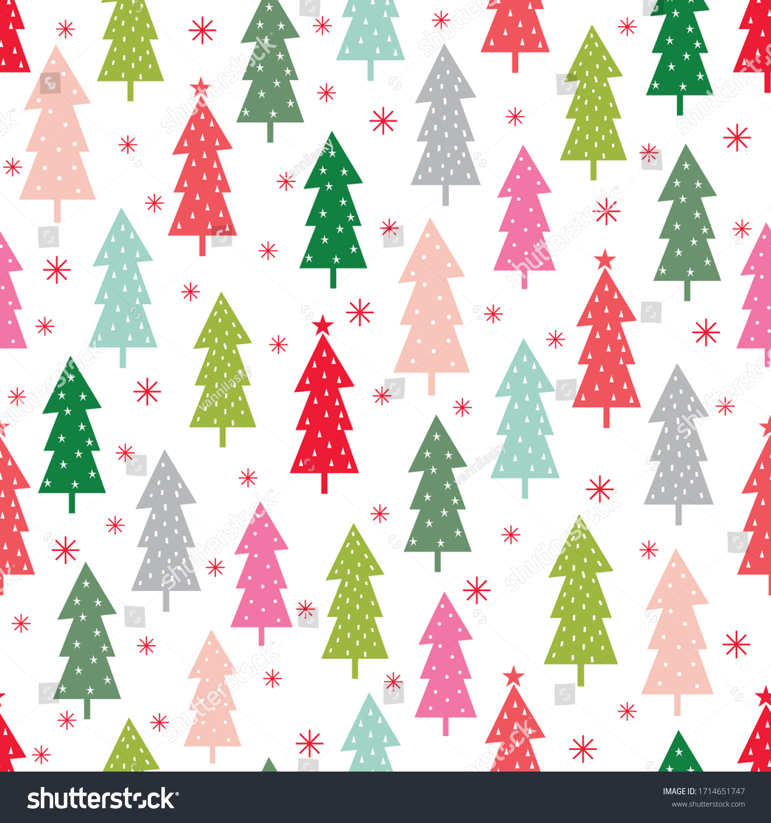 Colorful Christmas Seamless Pattern Christmas Tree Stock Vector ...