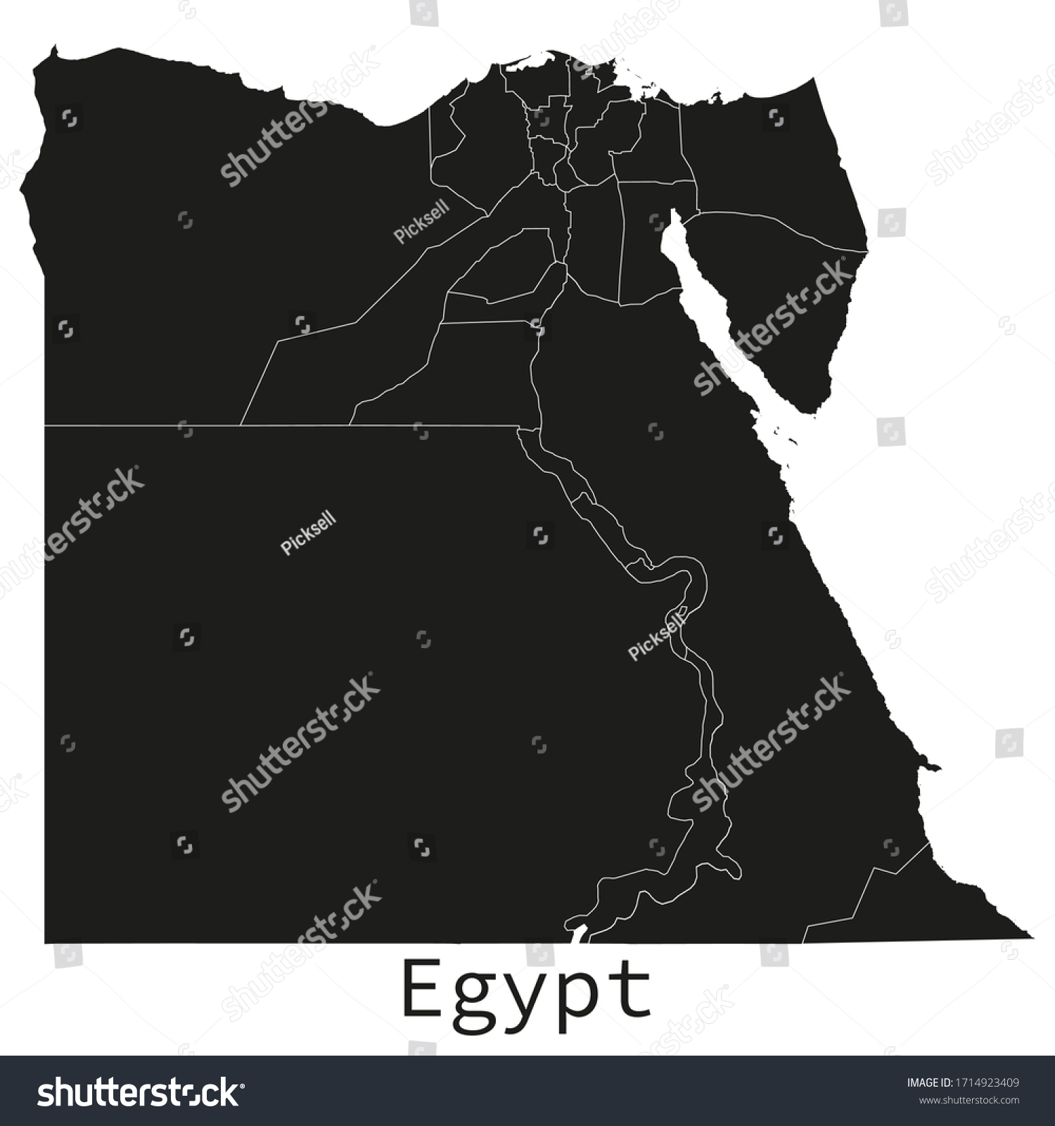 Black White Detailed Egypt Map Regions Stock Vector (Royalty Free ...