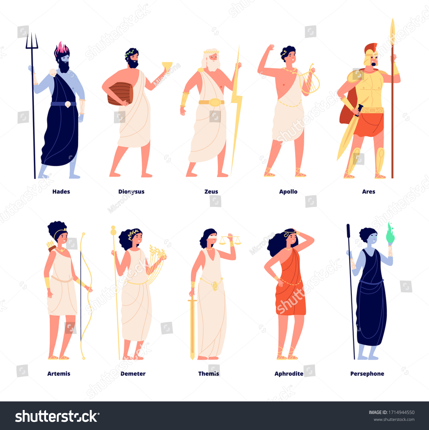 Greek Gods Mythology Goddess Collection Cartoon Stock Vector (Royalty ...