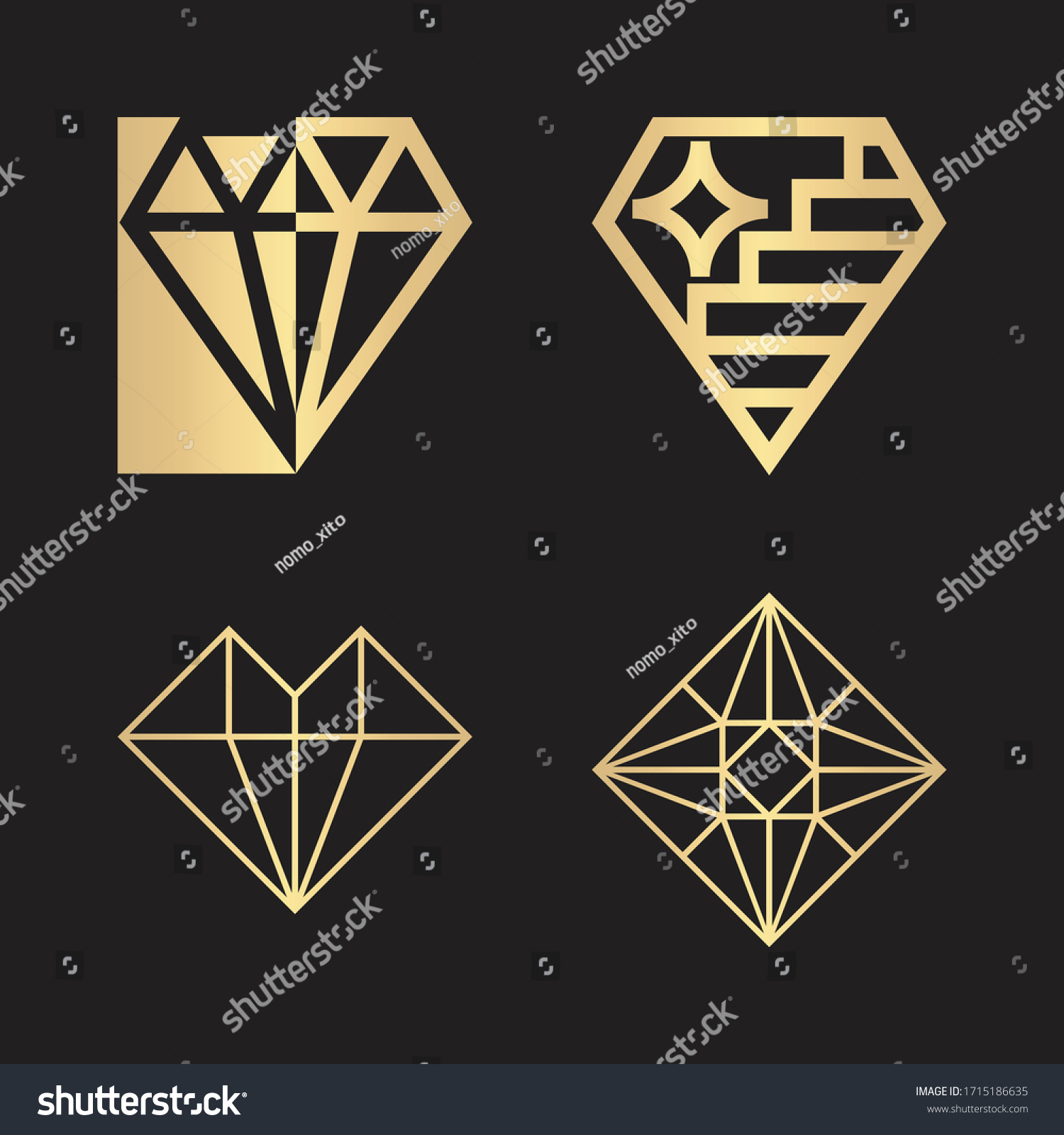 Luxurious Gold Geometric Lineart Diamond Jewel Stock Vector (Royalty ...