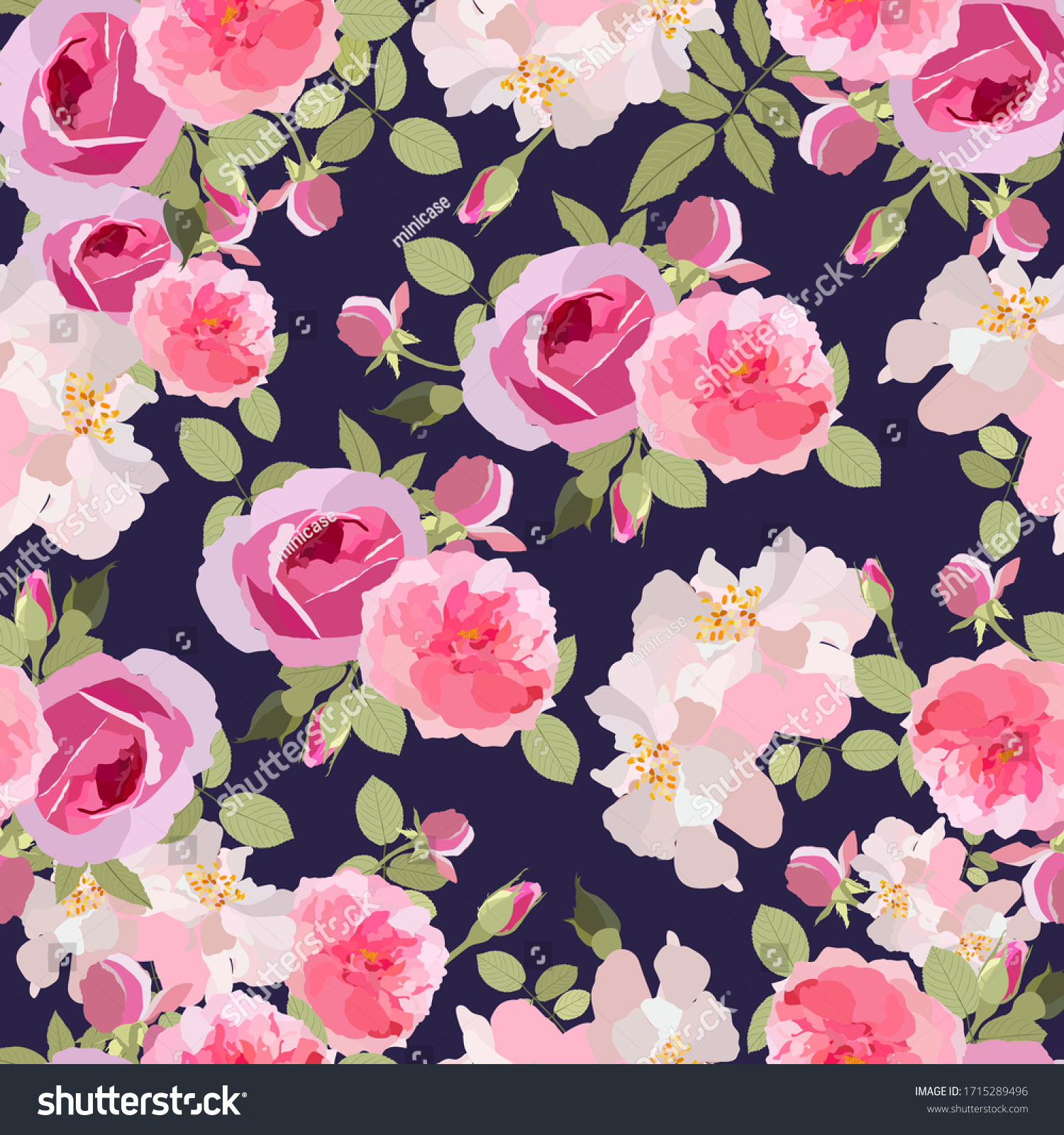 English Pink Roses Vectors Wallpaper Seamless Stock Vector (Royalty ...