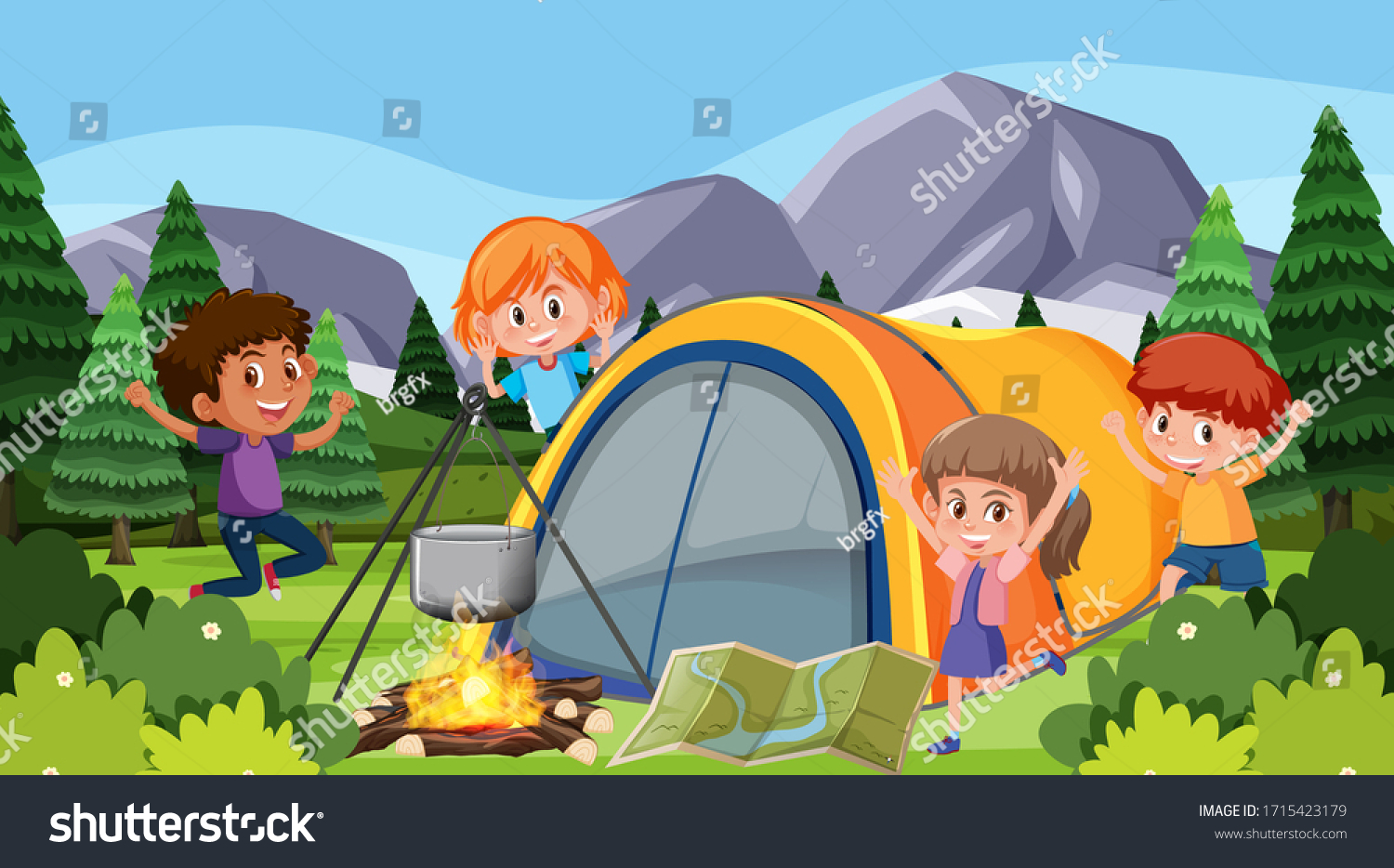 Scene Happy Children Camping Park Illustration Stock Vector (Royalty ...