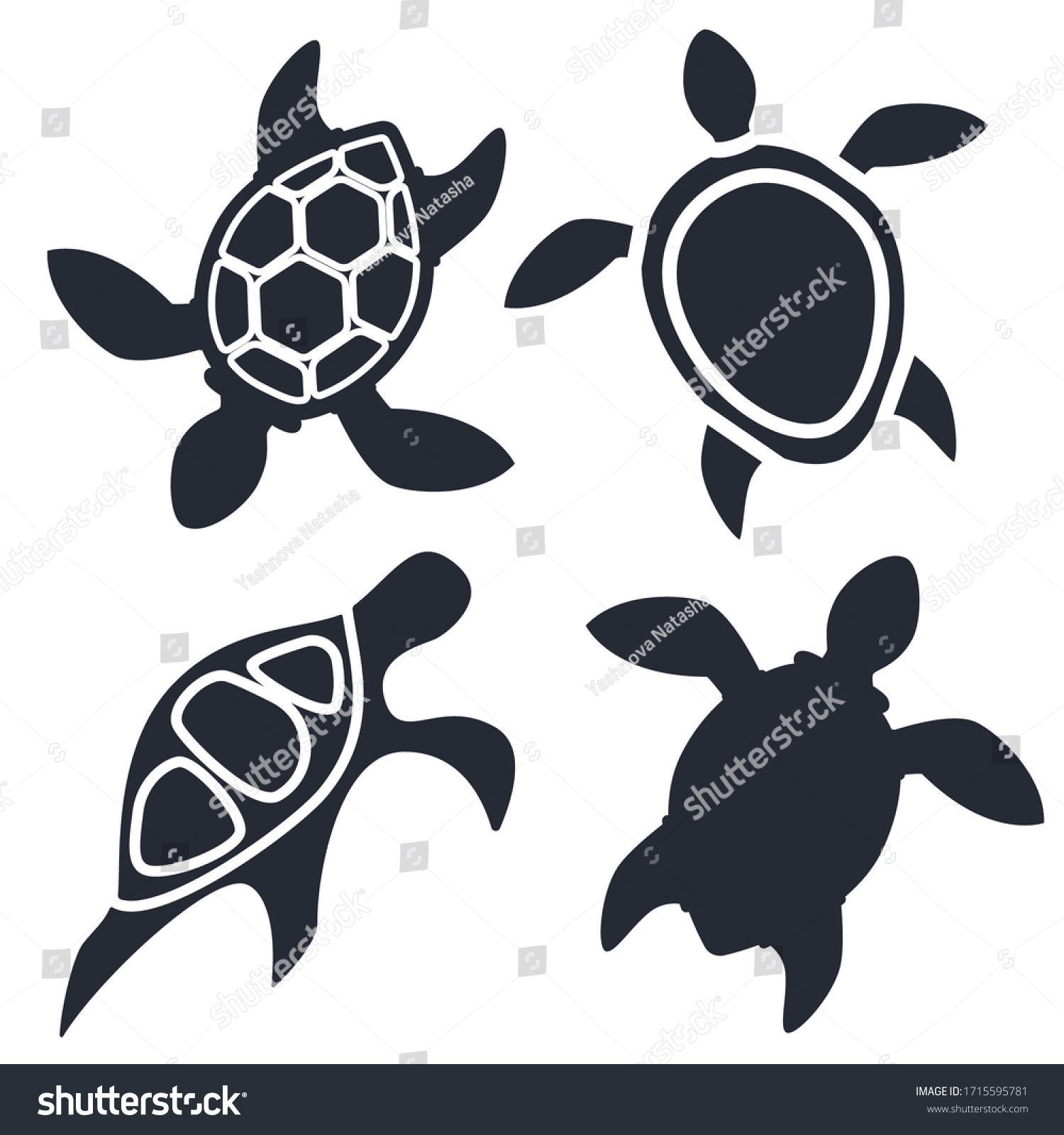 Set Four Icons Silhouettes Sea Turtles Stock Vector (royalty Free 