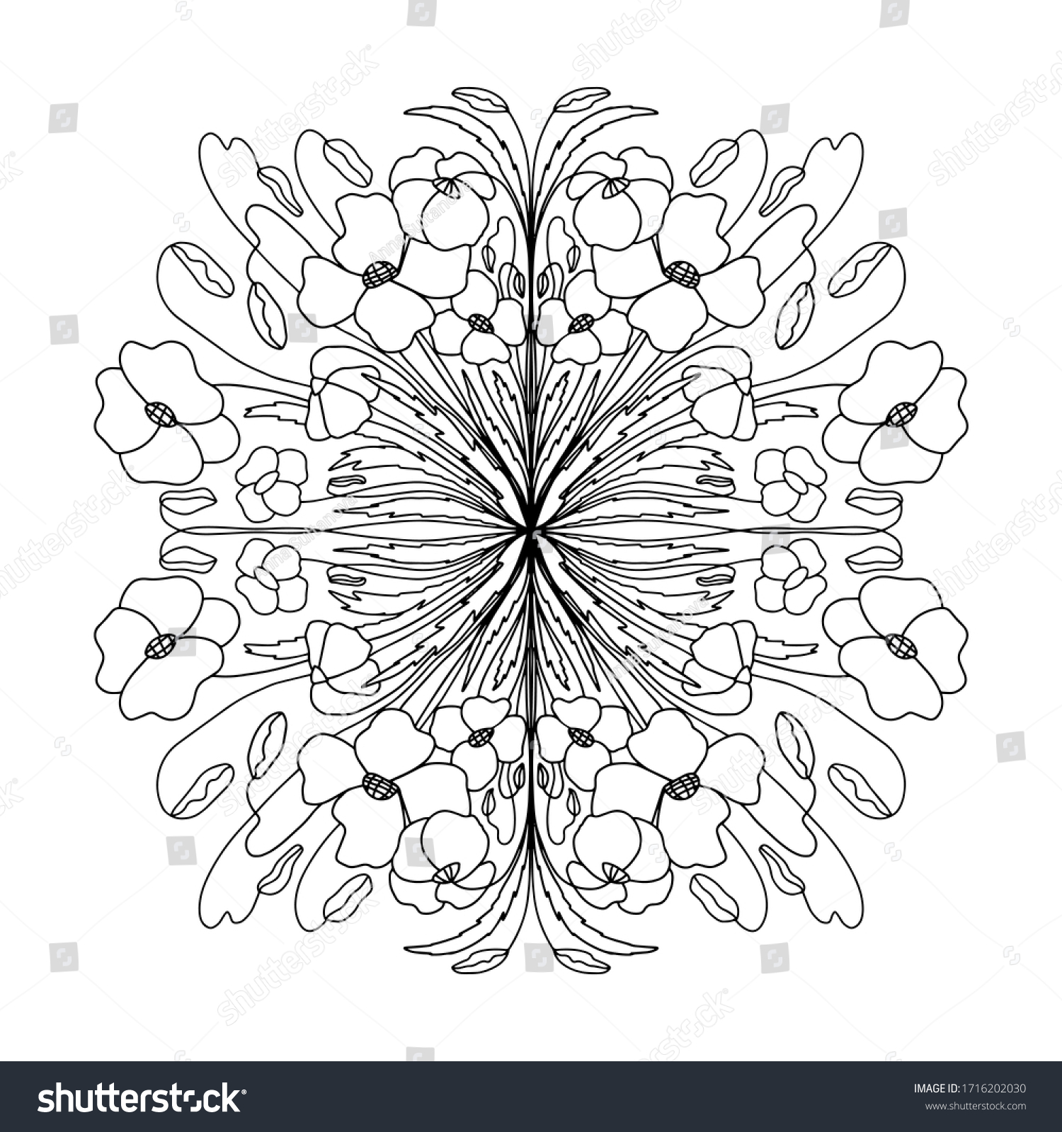 Coloring Book Page Poppy Flowers Mandala Stock Vector (Royalty Free ...