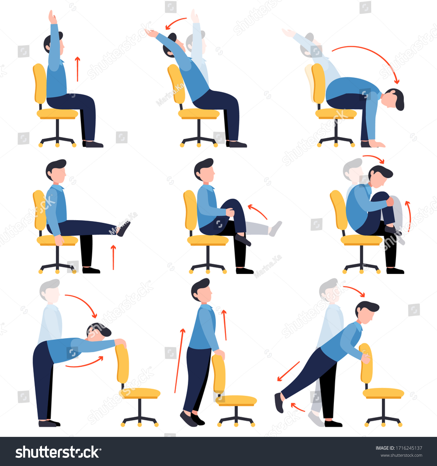 Instructions Men Doing Office Chair Yoga Stock Vector (Royalty Free ...