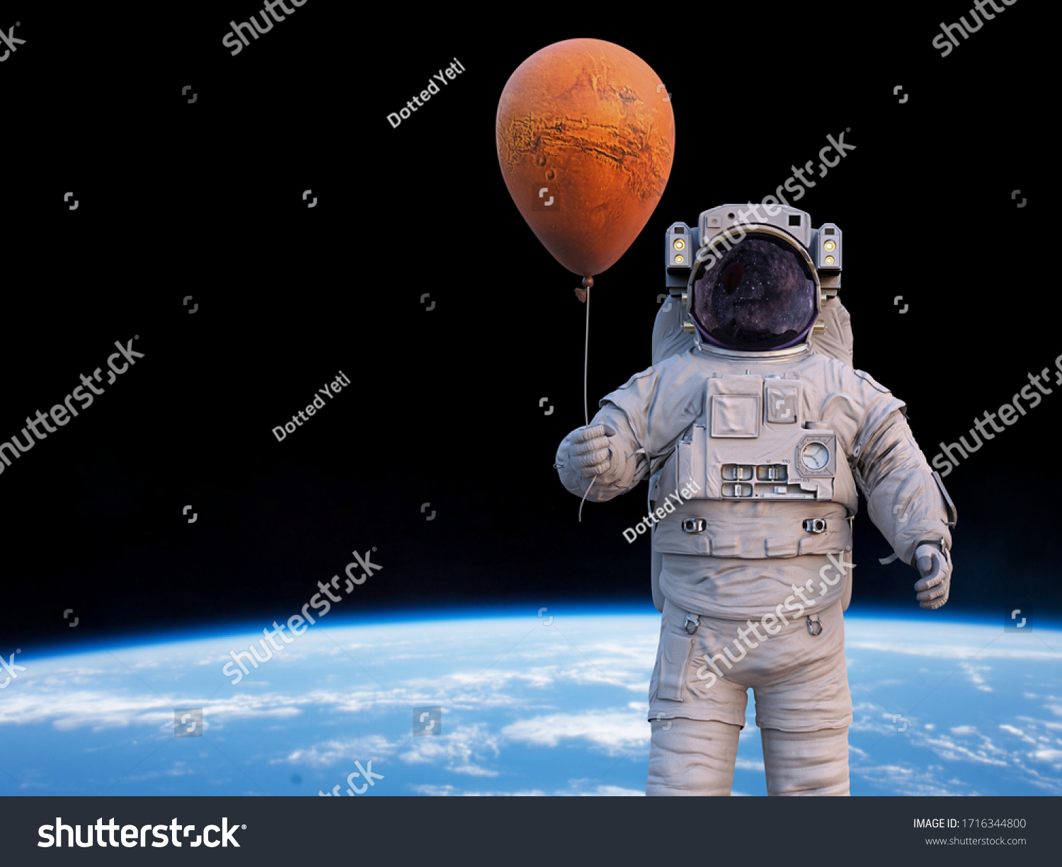 Astronaut Mars Balloon Orbit Planet Earth Stock Illustration 1716344800 ...