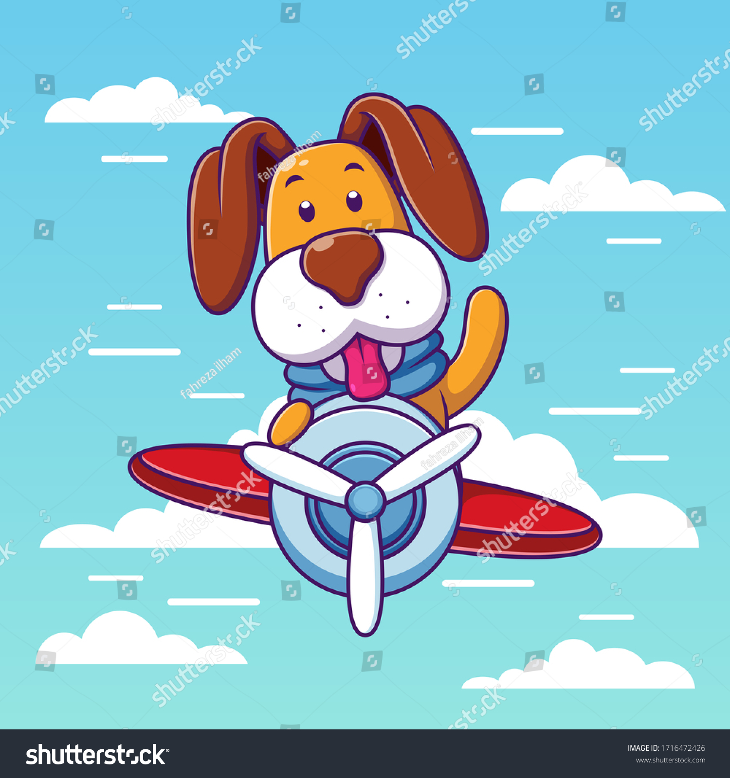 Flying Dog Riding Plane Clouds Stock Vector (Royalty Free) 1716472426 ...