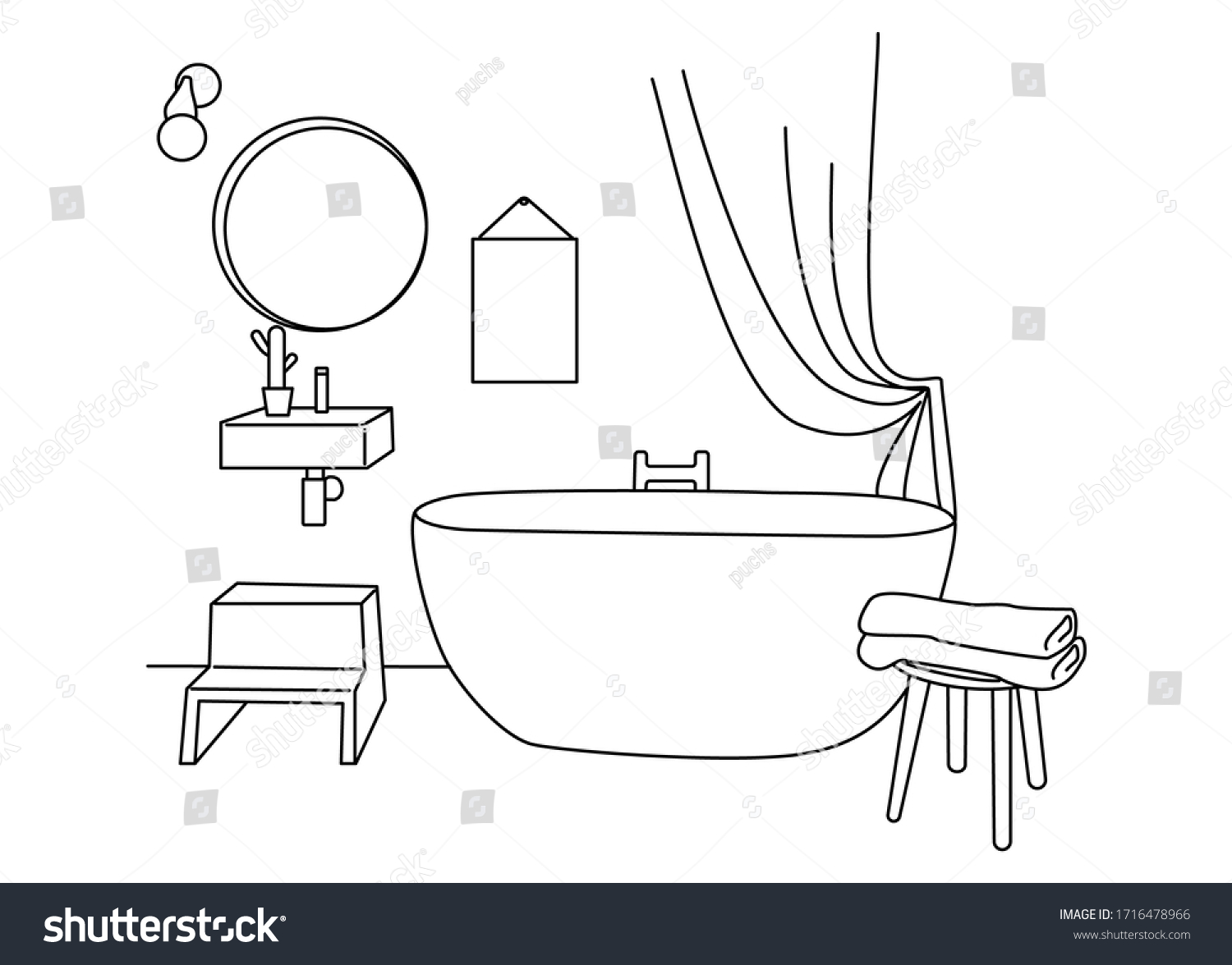 Interior Sketch Bathroom Flat Vector Bathroom Stock Vector (Royalty ...