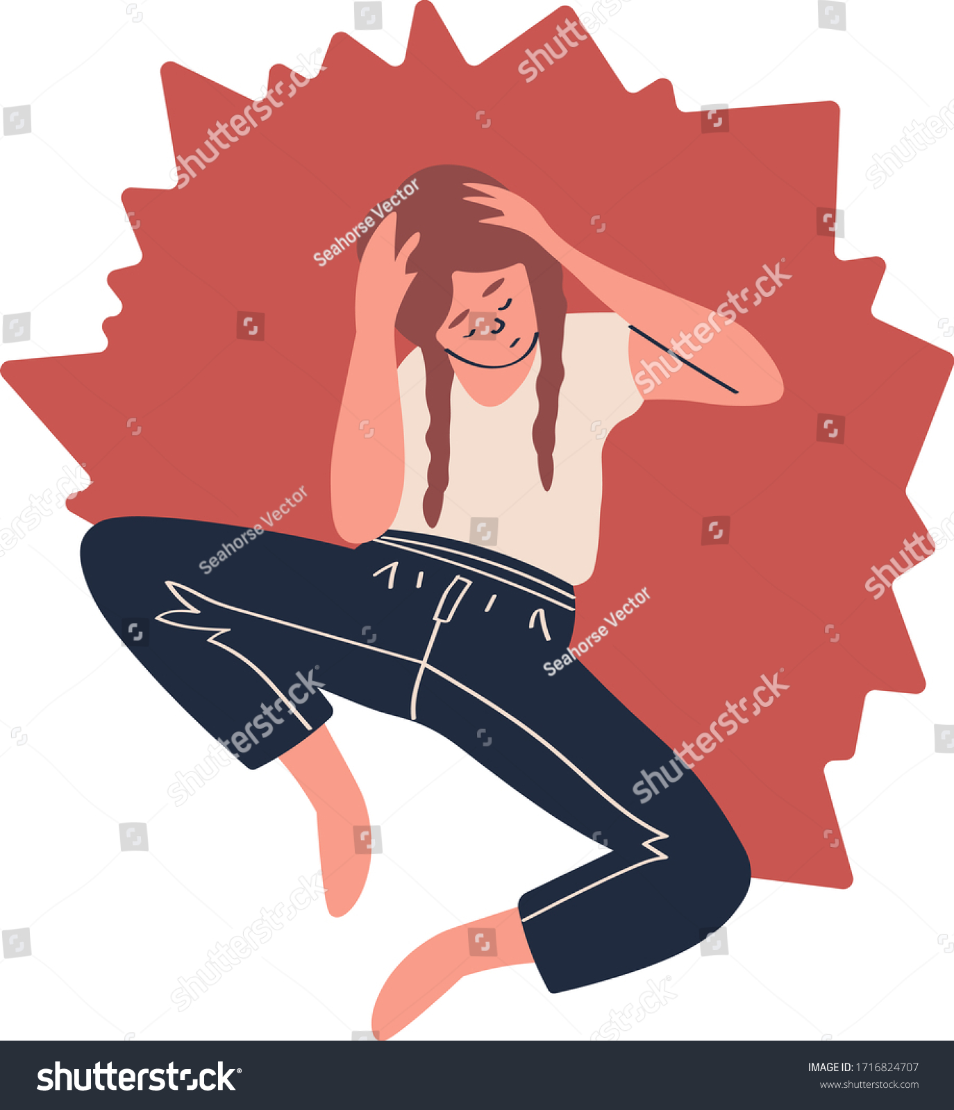 Sad Lonely Woman Depression Sitting Holding Stock Vector Royalty Free Shutterstock