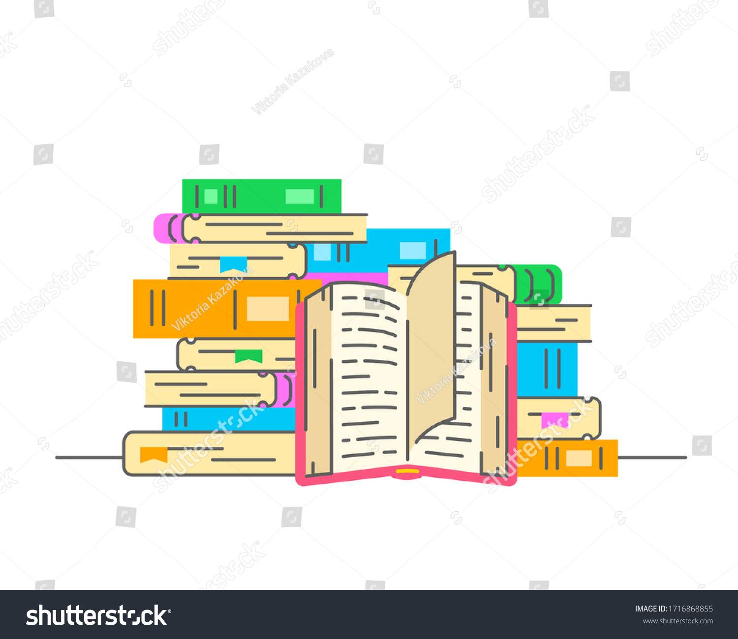 Stack Books Open Book Reading Paper Stock Vector (Royalty Free ...