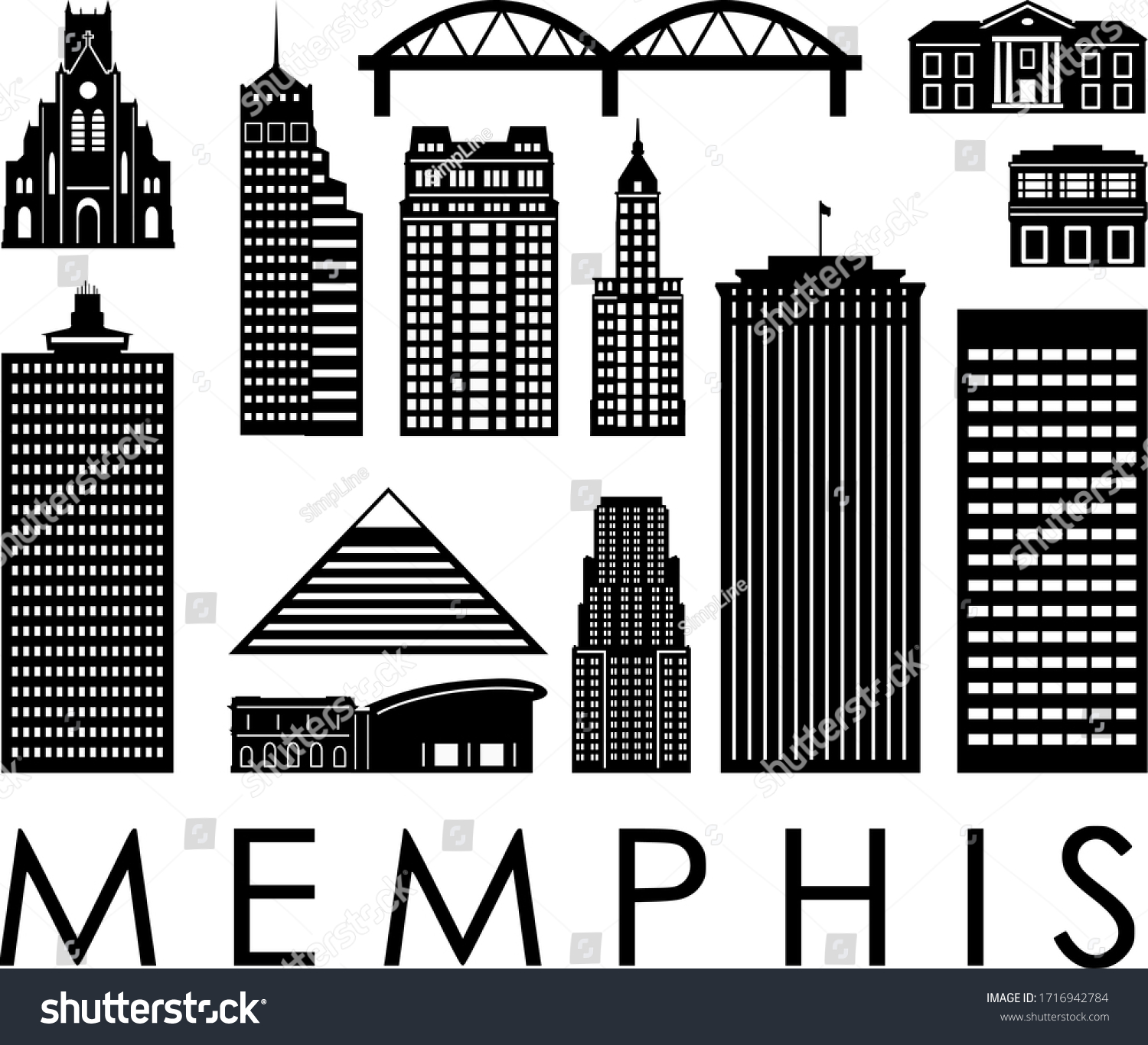 Memphis Tennessee City Skyline Silhouette Cityscape Stock Vector