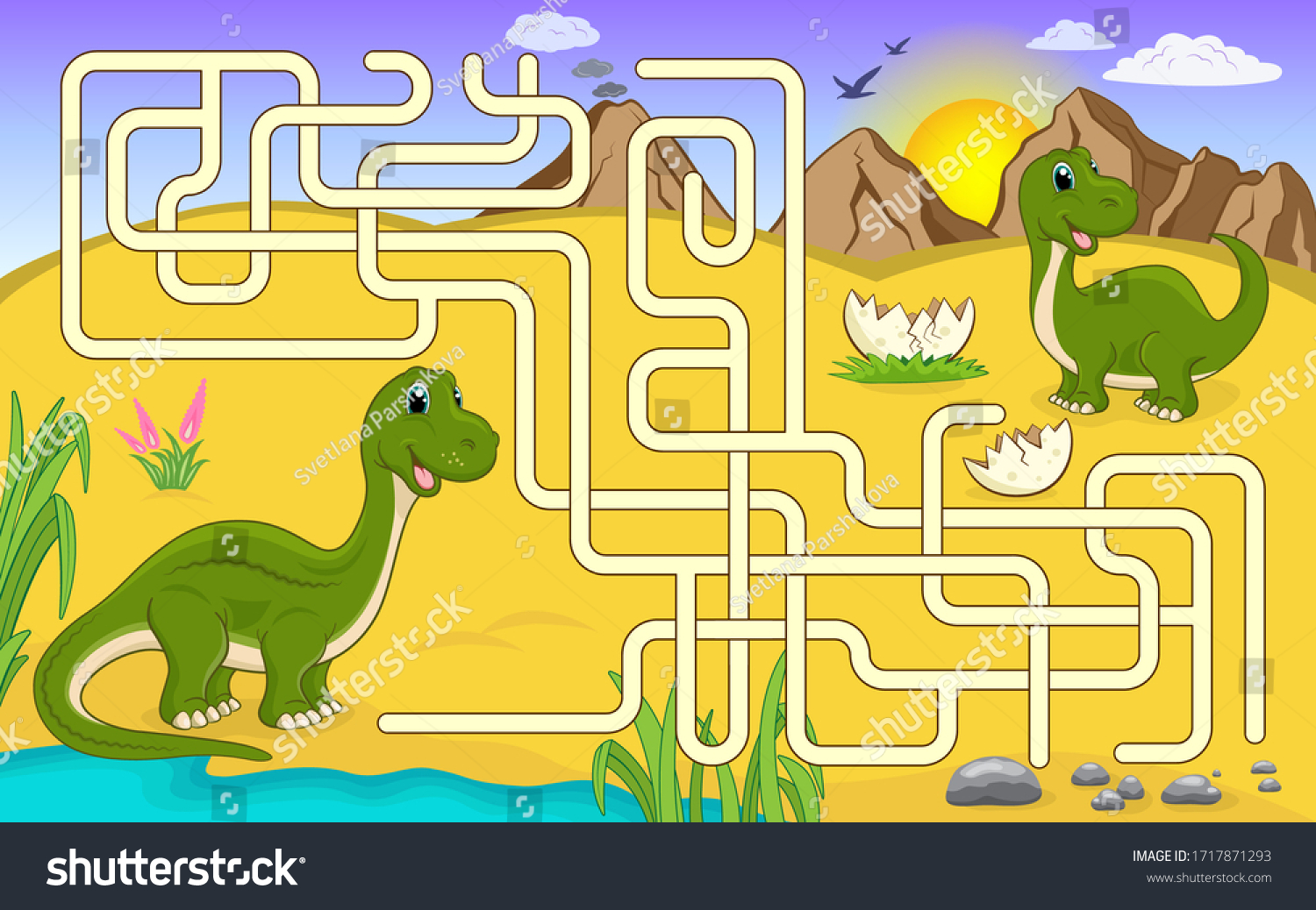 Maze Game Children Help Mommy Dinosaur Stock Vector (Royalty Free ...