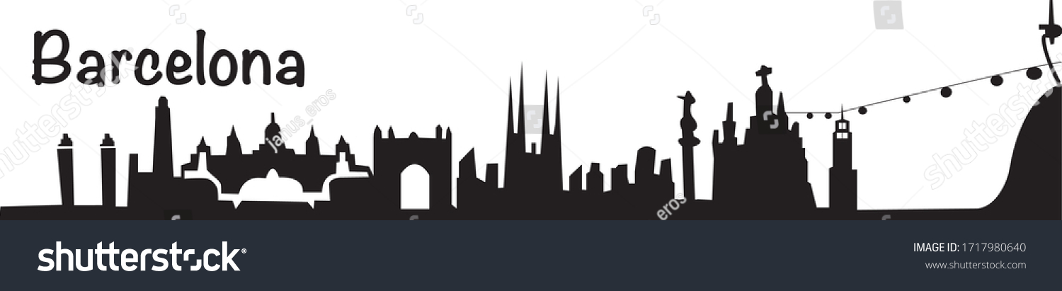 Barcelona City Skyline Vector Black Silhouette Stock Vector (Royalty ...