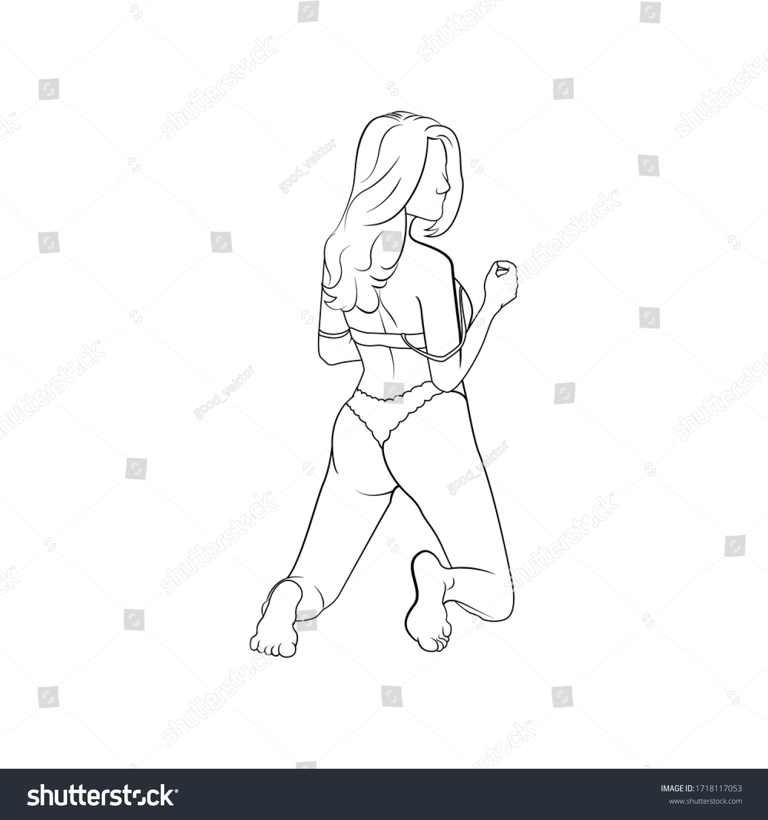 Girl Model Kneel On Floor Posing Stock Vector Royalty Free Shutterstock